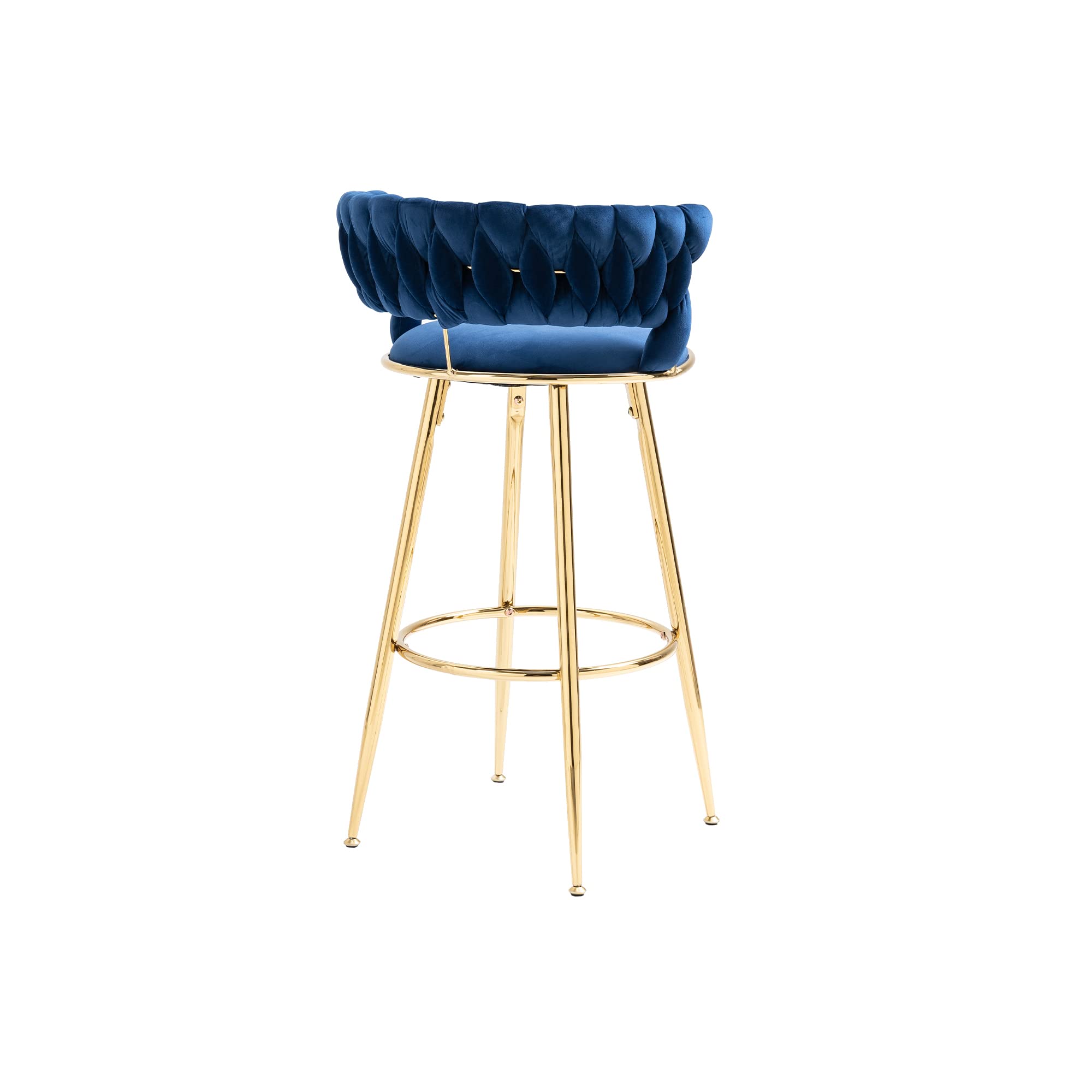 Luxury Velvet Bar Stools with Sponge Filled Braided Back & Footrest - Modern Bar Height Stools with Golden Metal Legs for Kitchen Island, Breakfast Nook & Home Bar Decor