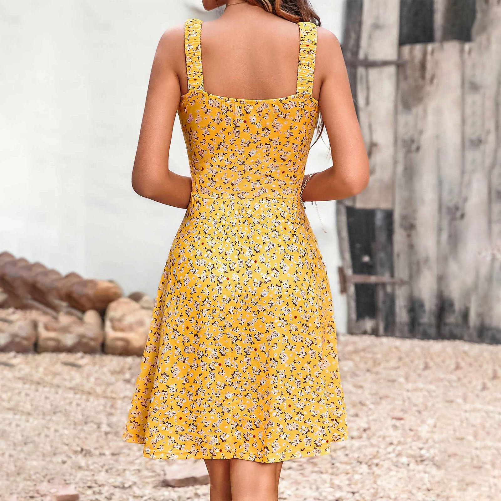 2024 Women's Summer Dresses - Fashion Flowy High Waisted Square Neck Bubble Sleeve Loose Maxi Dress for Beach, Vacation & Casual Outings | Trendy Plus Size Options