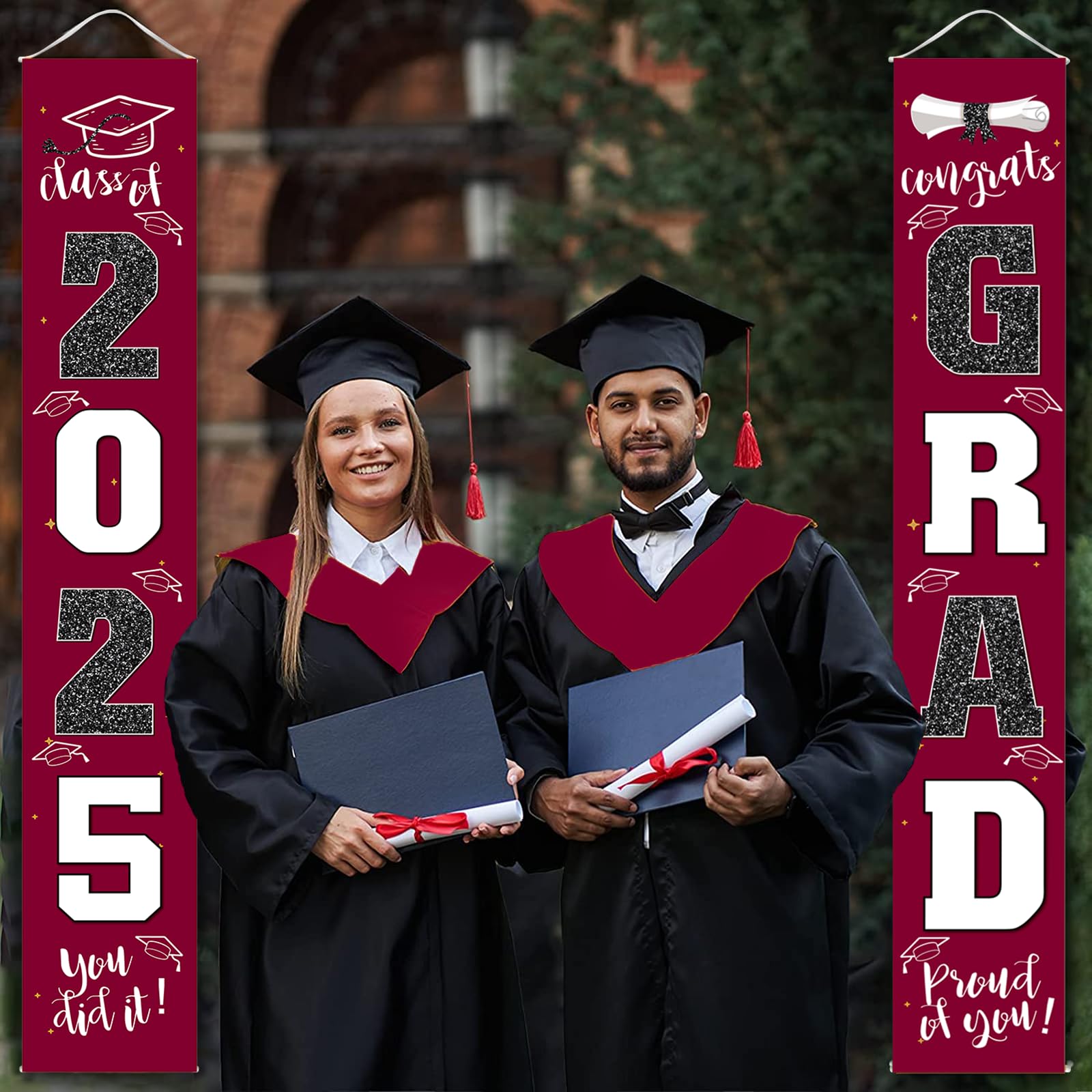 Class of 2025 Graduation Banner - Maroon Burgundy Red Porch Sign for Graduation Party Decorations | Perfect for Outdoor Yard Decor, Graduation Ceremony Backdrop & Photo Booth Props