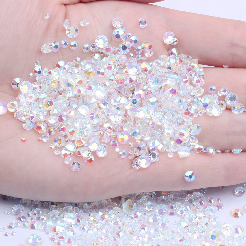 1000pcs 2-6mm Transparent AB Resin Nail Rhinestones - 3D Non-Hotfix Glitter Round Flatback Gems for Nail Art, DIY Jewelry, Phone Case & Home Decor (27 Colors) - Perfect for Manicures, Crafting & Gift Making