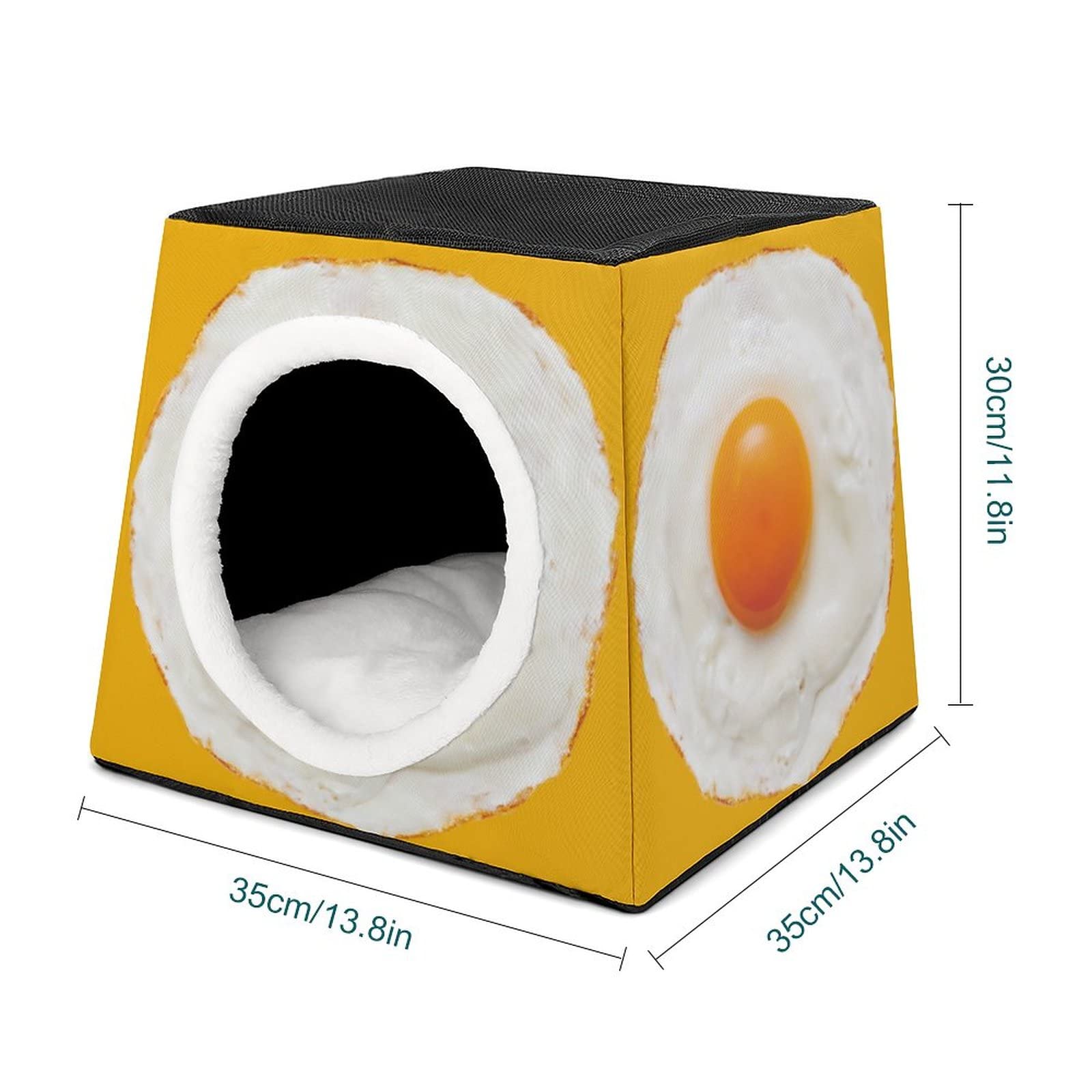 Printed Cat Cube Kitty House - Indoor Cat Bed & Small Dog Shelter - Warm & Cozy Fried Egg Design Pet Sofa for Living Room, Bedroom & Play Areas