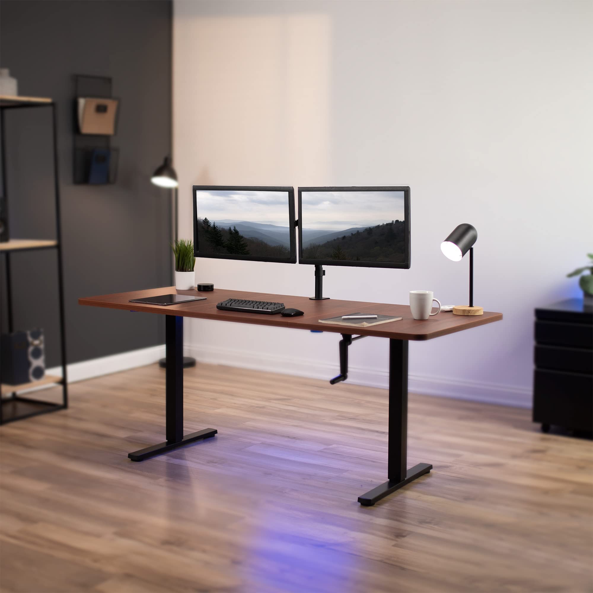 VIVO 71 x 30 Inch Adjustable Height Standing Desk - Dark Walnut Table Top with Black Frame, Manual Crank Handle, Ergonomic Home Office Workstation for Work from Home & Study (Foldable Design)