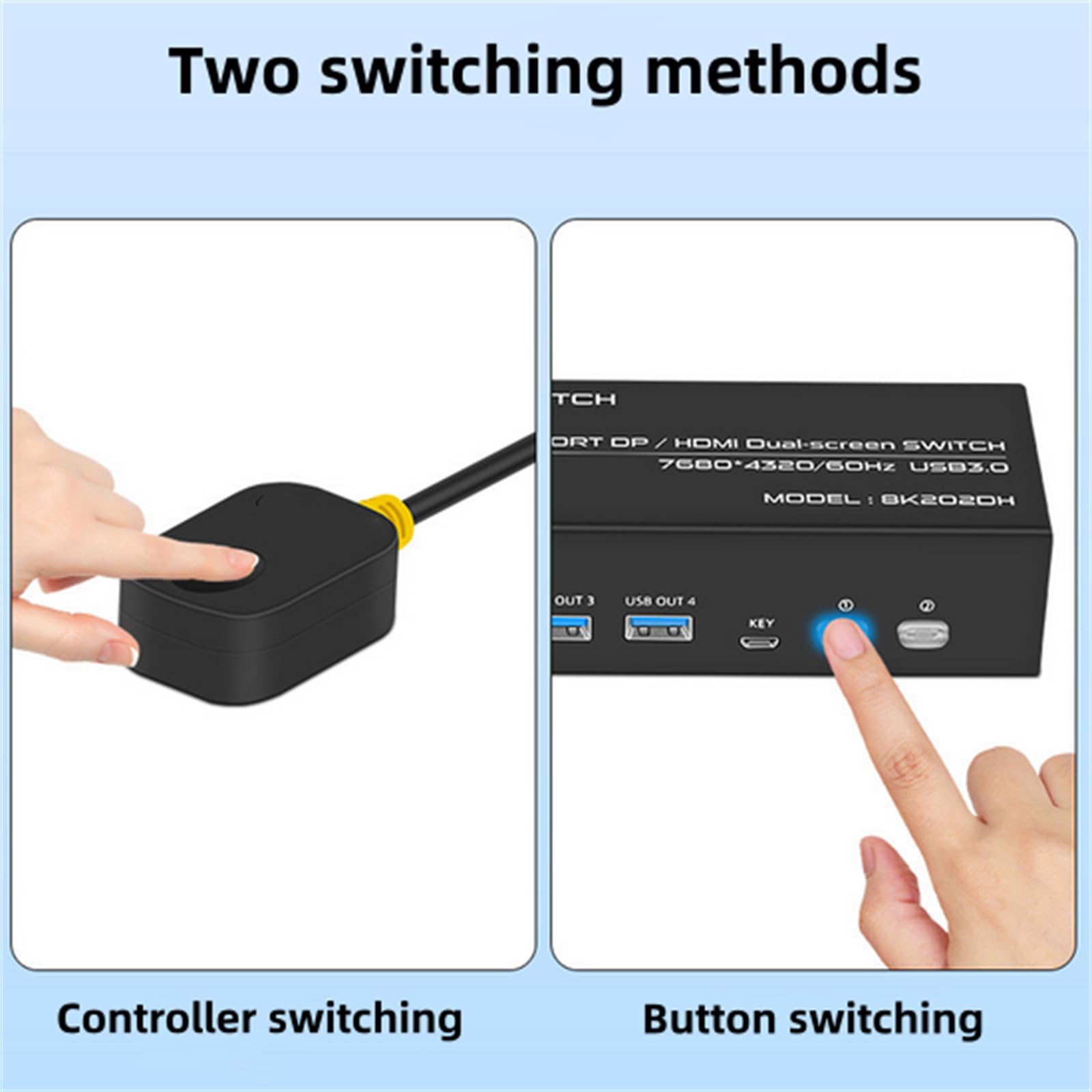 WANSUPYIN 2x2 KVM Switch Dual Monitor 8K@60Hz DisplayPort 1.4 - 2 in 2 Out HDMI DP KVM Switch for 2 Computers Sharing 2 Monitors - Perfect for Home Office, Gaming Setup & Multi-Tasking Workspaces