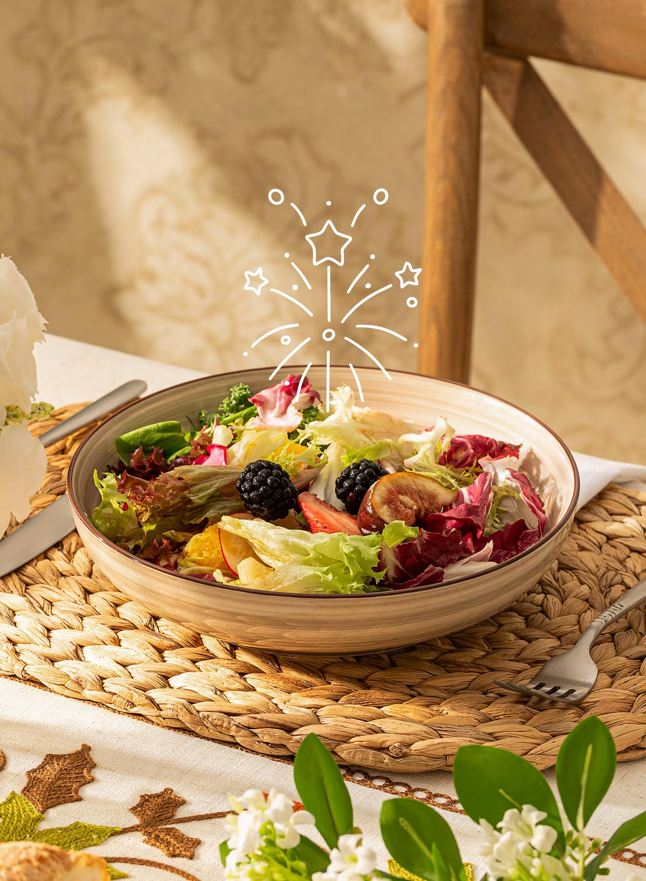 Sweese 6-Piece Pasta Bowls Set - 30oz Ceramic Deep Soup & Salad Bowls, Microwave & Dishwasher Safe - Oven Safe Porcelain Serving Dishes with Lipped Edges - Perfect for Pasta, Salad, Soup & Family Dinners