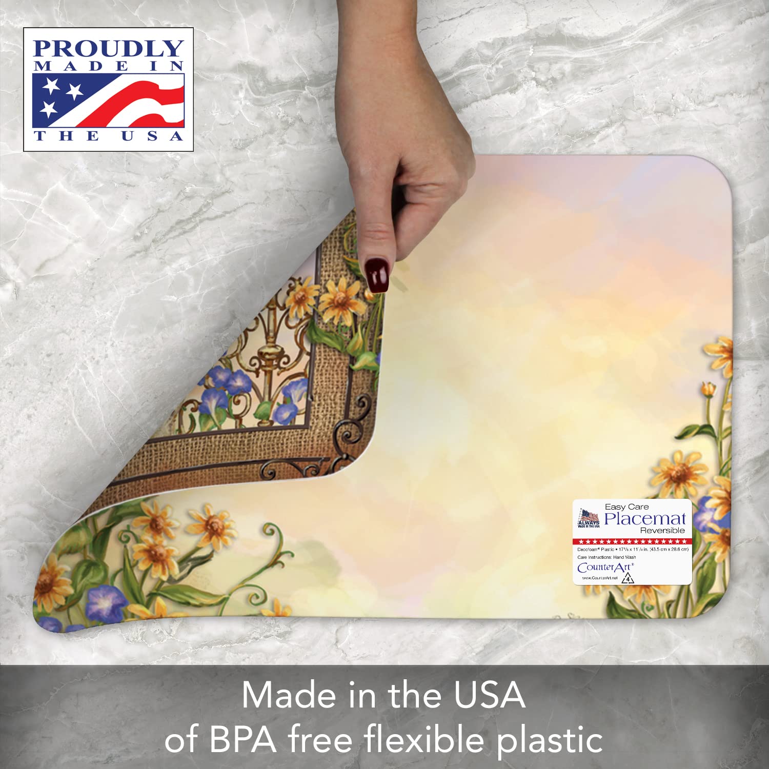 Counterart Country Charm Rooster 4-Pack Reversible Plastic Placemats | BPA-Free, PVC-Free, Easy-Clean | Made in USA | Perfect for Farmhouse Kitchens, Dining Tables & Outdoor Entertaining