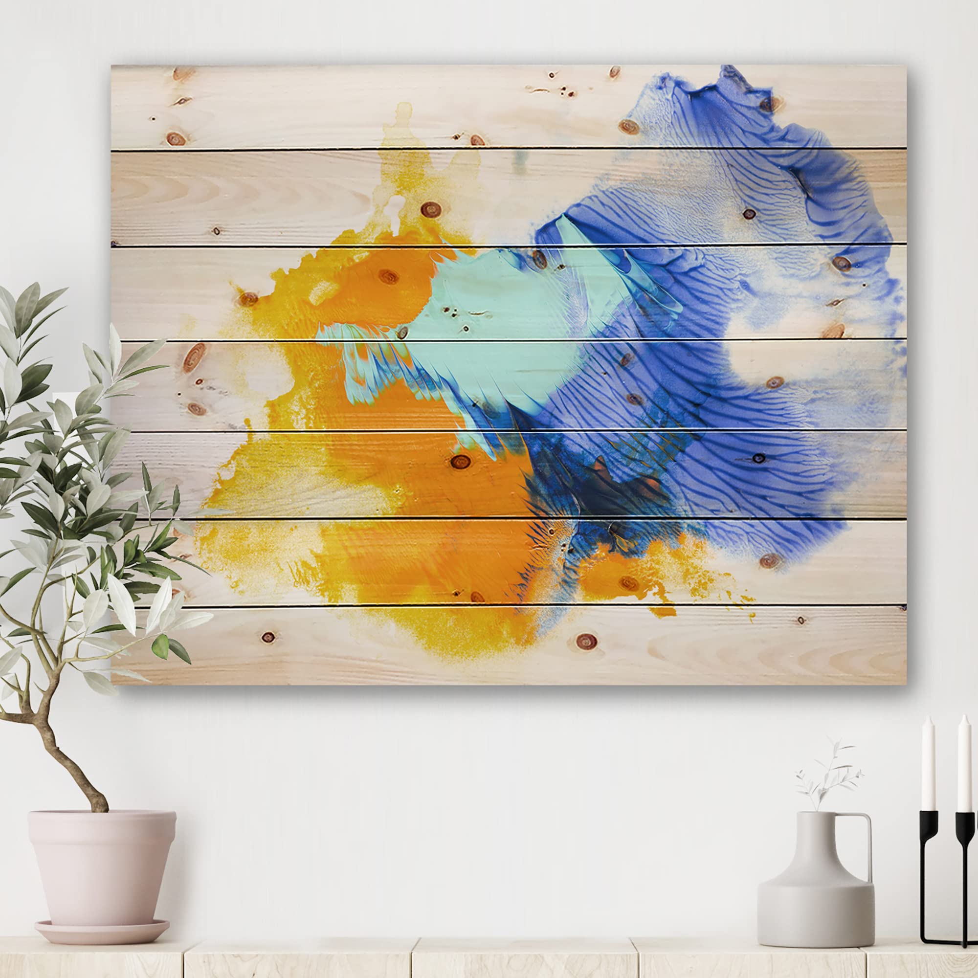 Modern Abstract Blue & Orange Clouds Wood Wall Art - Large Contemporary Wood Wall Decor Panels Printed on Natural Pine - Perfect for Living Room, Bedroom & Office Decor