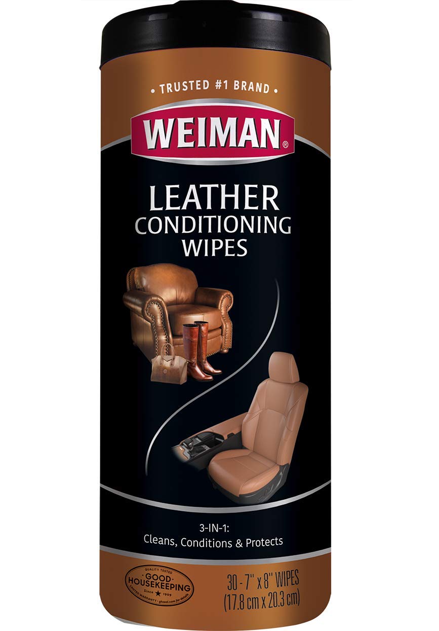 Weiman Leather Cleaner & Conditioner Wipes with UV Protection - 30 Count | Prevents Cracking & Fading for Leather Couches, Car Seats, Shoes, Purses | Ideal for Home, Office & Car Care