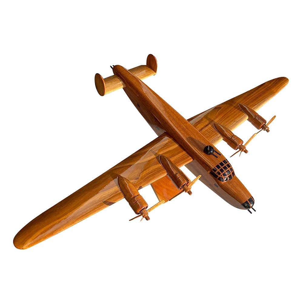 B24 Liberator Mahogany Wood Desktop Airplane Model - Handcrafted WWII Bomber Replica for Office Decor, Aviation Enthusiast Gift & Home Display