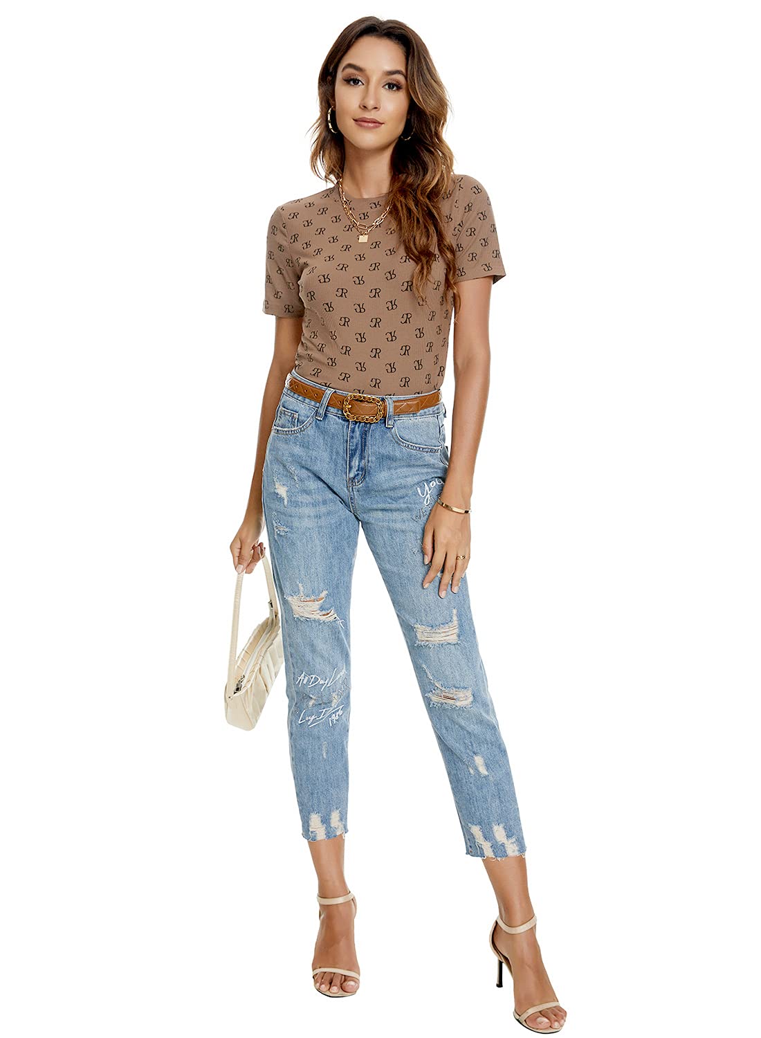 ATNLEWHI Women's Basic Round Neck Short Sleeve Stretchy Slim Fit Solid T-Shirt - Casual Everyday Wear, Workout & Layering Essential