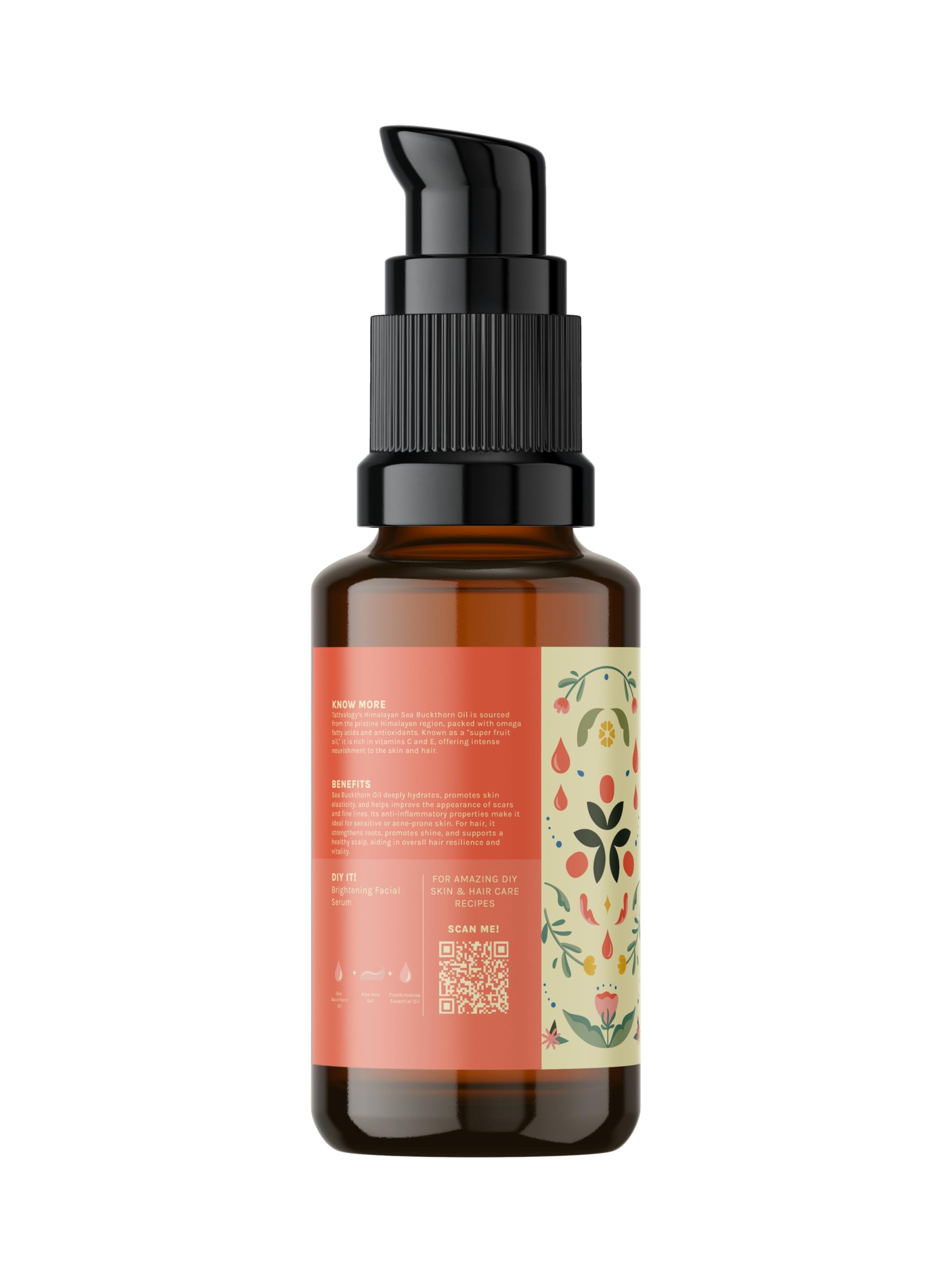Himalayan Sea Buckthorn Oil (Hippophae rhamnoides) - Cold Pressed 100% Natural Facial Oil for Anti-Aging & Skin Renewal | Chemical-Free, Glass Bottle 15ml | Perfect for Dry Skin & Nighttime Skincare Routine