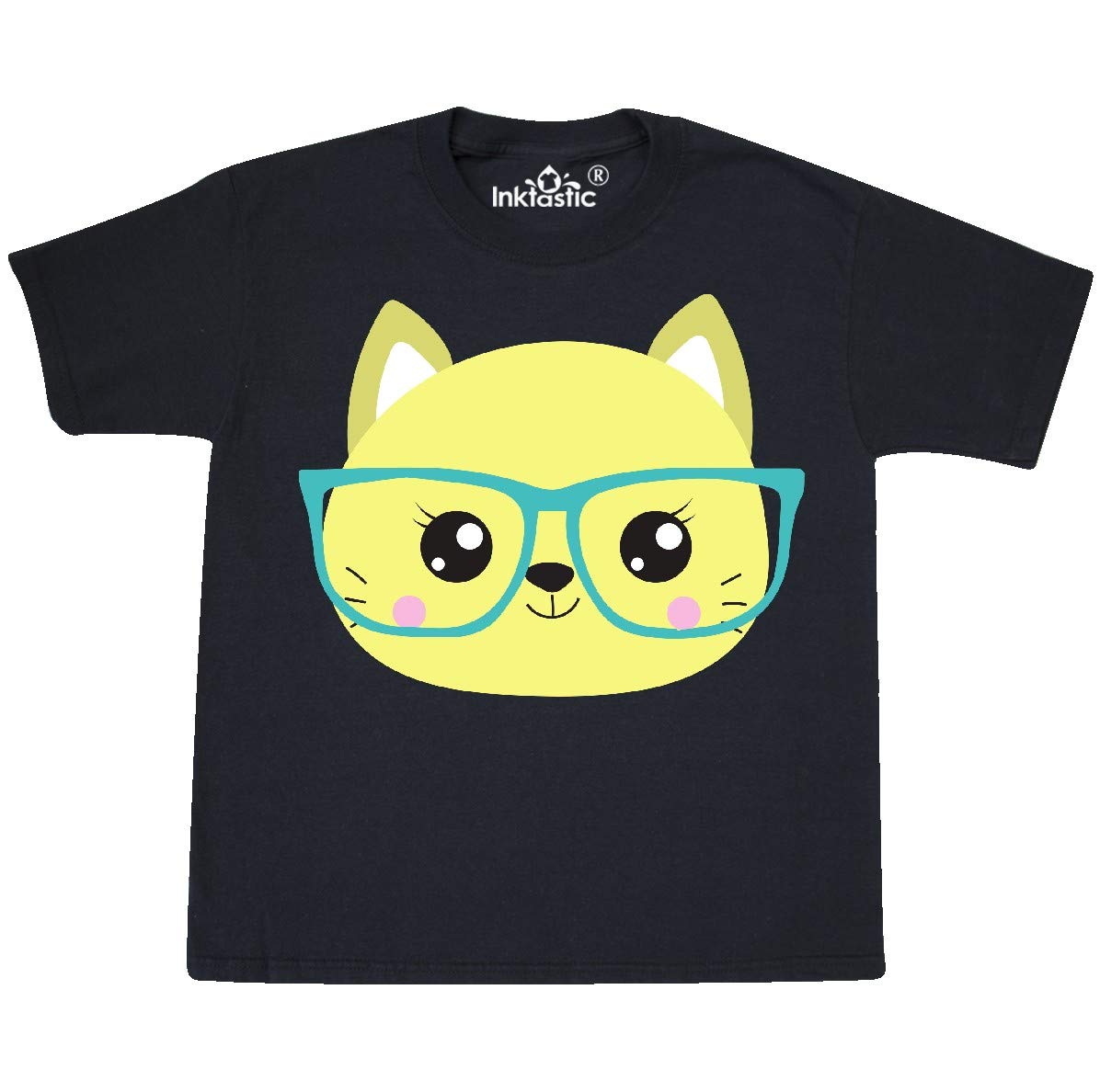 Hipster Cat with Glasses Cute Kitten Graphic Youth T-Shirt - Fun Casual Wear for Cat Lovers & Trendy Teens