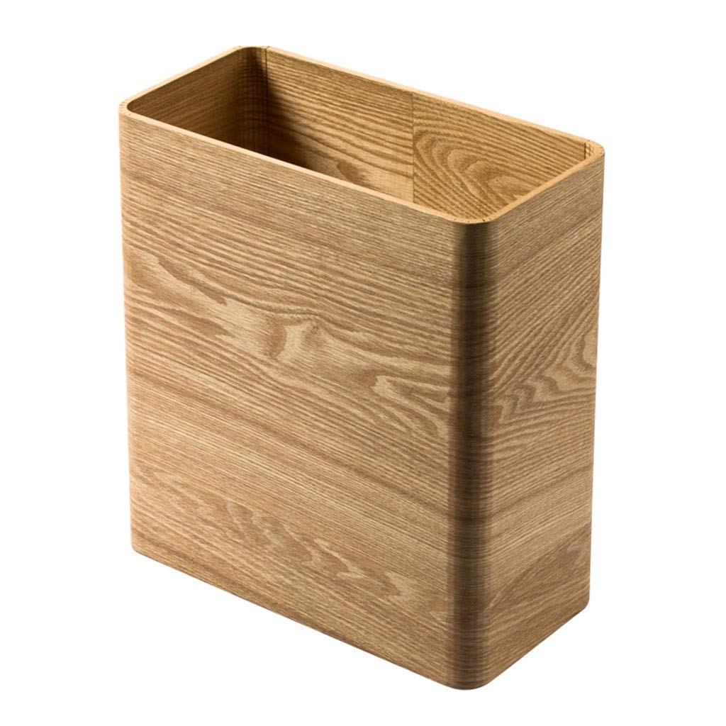 QTBH Japanese Rectangular Trash Can - 4L Solid Wood Retro Storage Bin for Kitchen, Living Room & Bedroom | Eco-Friendly Waste Basket for Home & Office (Natural Color)