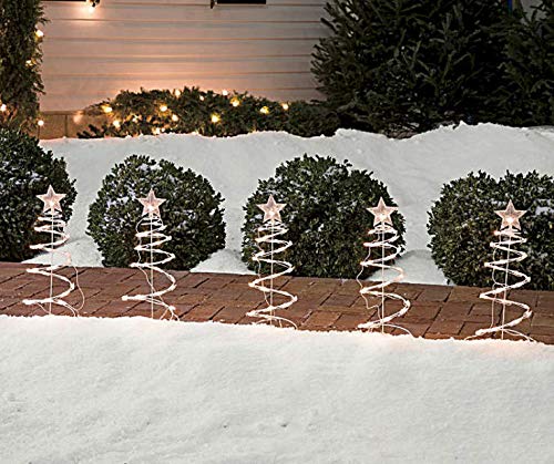 Clear Spiral Christmas Tree Pathway Markers - Set of 5 Winter Wonderland Decorations for Driveway, Garden & Outdoor Holiday Lighting