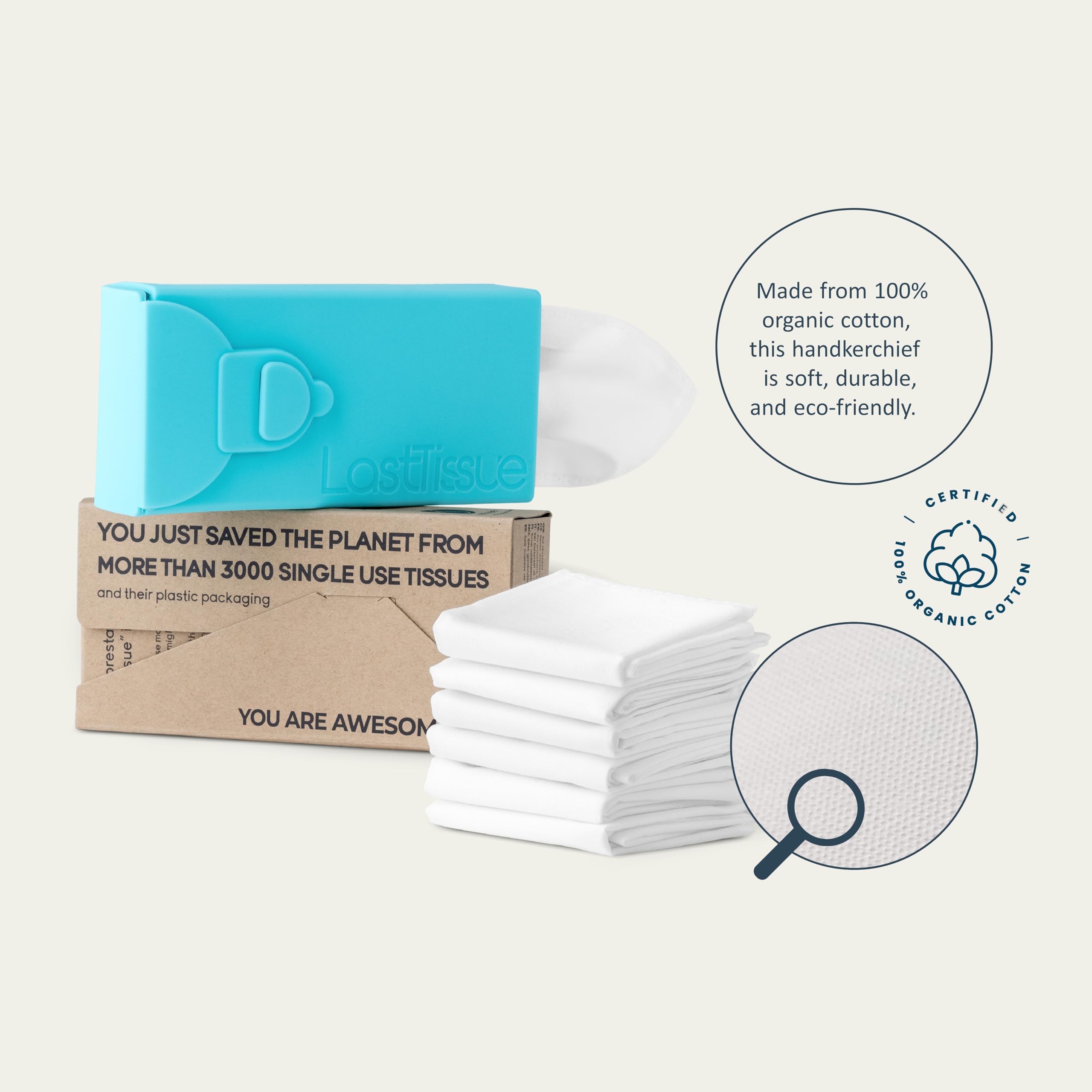 LastTissue® Reusable Cotton Tissue Pack - Eco-Friendly Washable Facial Tissues for Men & Women | Portable Travel Handkerchief with Storage Case | Perfect for Daily Use, Travel, Gym & Allergy Relief