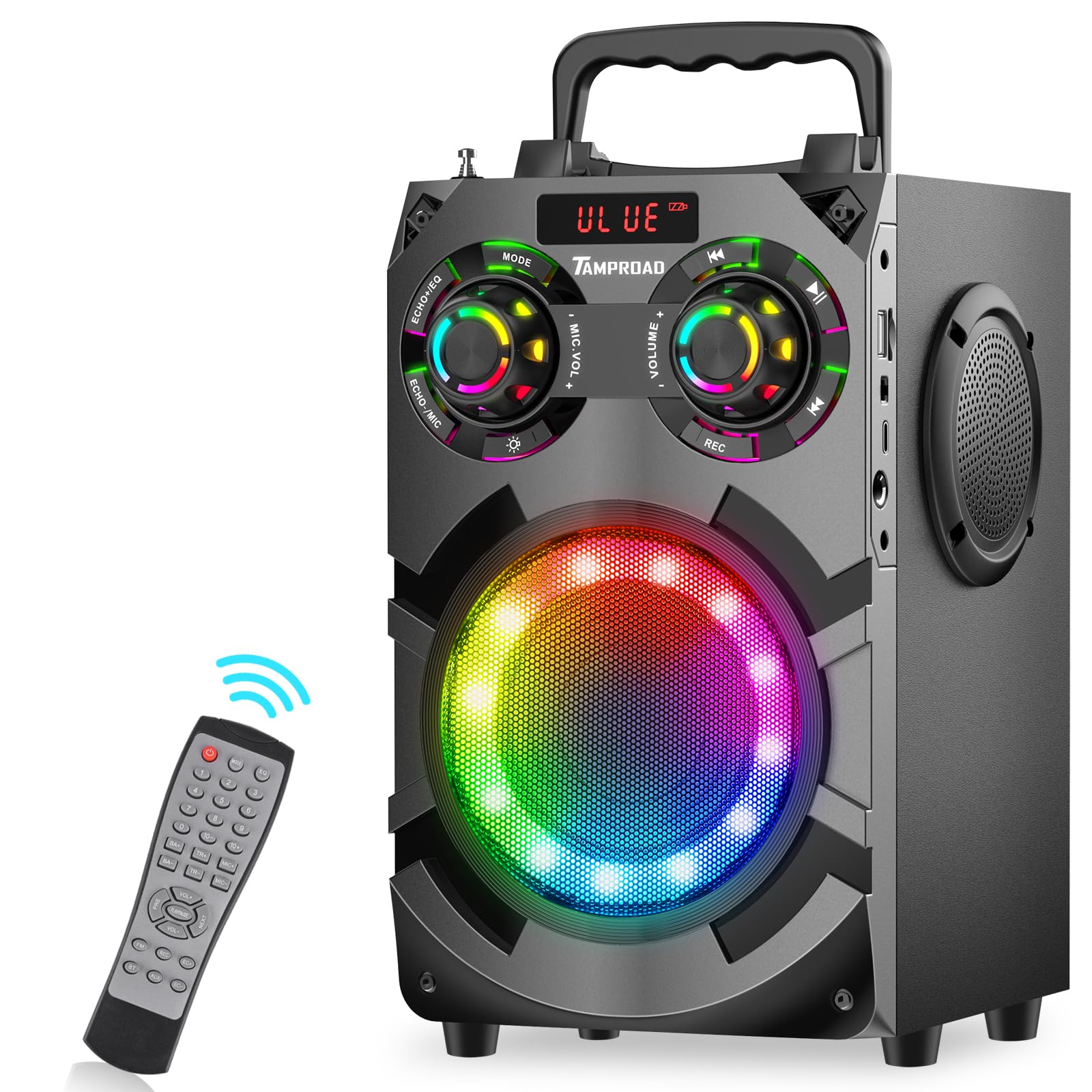 60W Powerful Bluetooth Speaker with Deep Bass Subwoofer - Wireless Portable Speaker with Bluetooth 5.0, FM Radio, LED Lights & 8000mAh Battery - Ideal for Home Parties, Outdoor Gatherings, Karaoke & Gift Giving