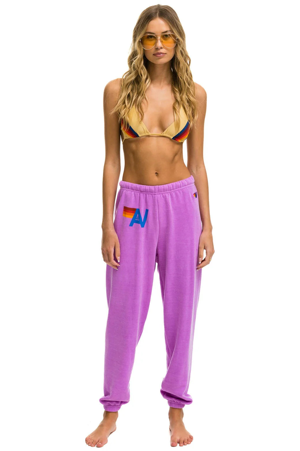 Aviator Nation Logo Sweatpants for Women - Neon Purple Retro Joggers | Soft Lounge Pants for Yoga, Gym & Casual Wear