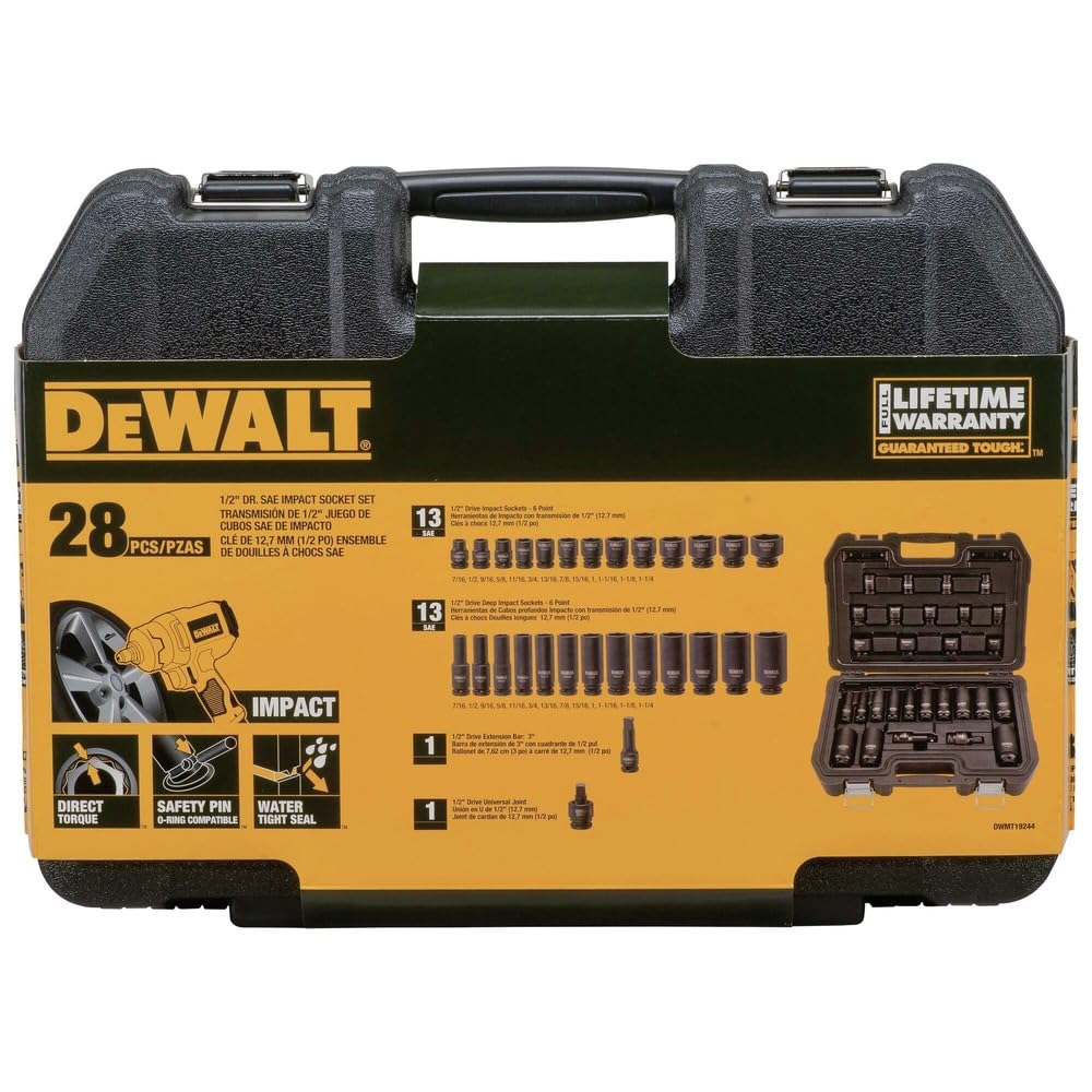 DEWALT 28-Piece 1/2-Inch Drive SAE Impact Socket Set - Heavy Duty Combination Set for Automotive Repair & Construction (DWMT19244) | Ideal for Mechanics, DIY Projects & Professional Use