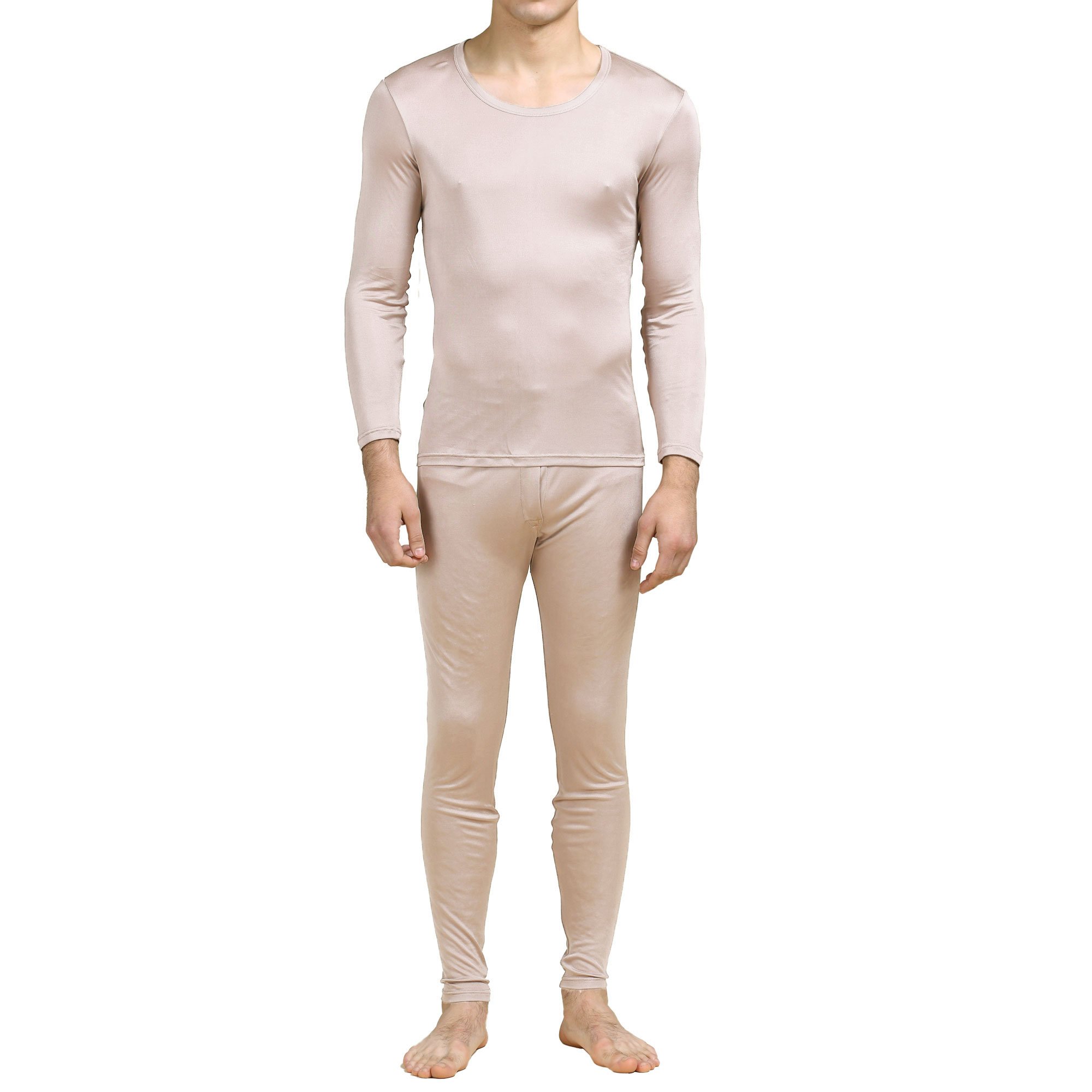 Premium Pure Silk Knit Round Neck Men's Underwear Set - Long Johns for Comfort & Luxury - Perfect for Sleepwear, Lounge Wear & Cold Weather Layering