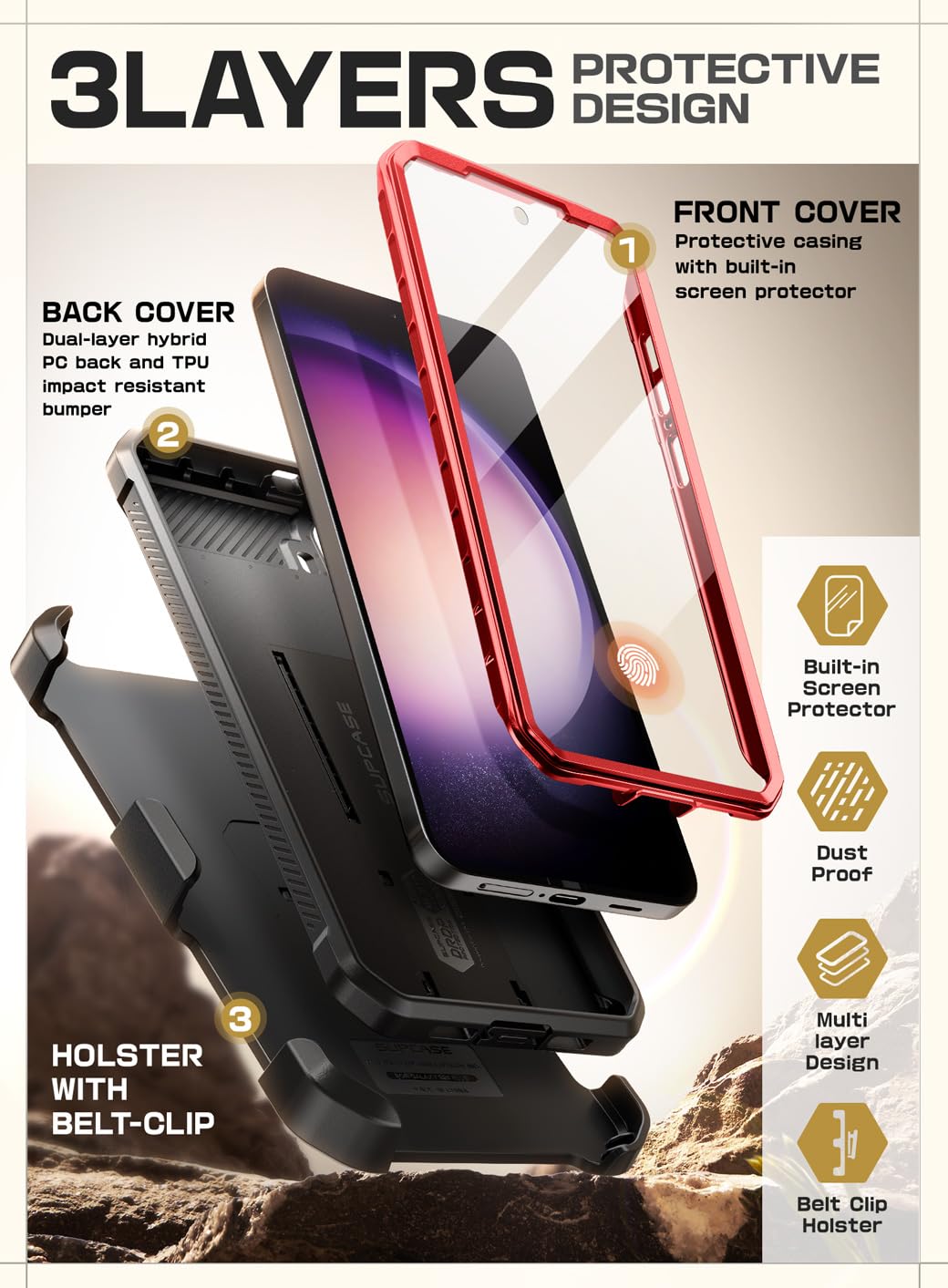 SUPCASE Unicorn Beetle Pro Rugged Case for Samsung Galaxy S24 5G (2024) – Heavy Duty Dual Layer Protection with Built-in Screen Protector, Kickstand & Belt Clip | Shockproof Cover for Outdoor, Work & Travel