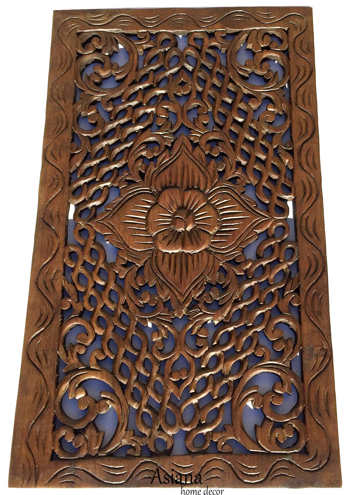 Hand Carved Teak Wood Wall Panel - Asian Home Decor Sculpture 24x13.5