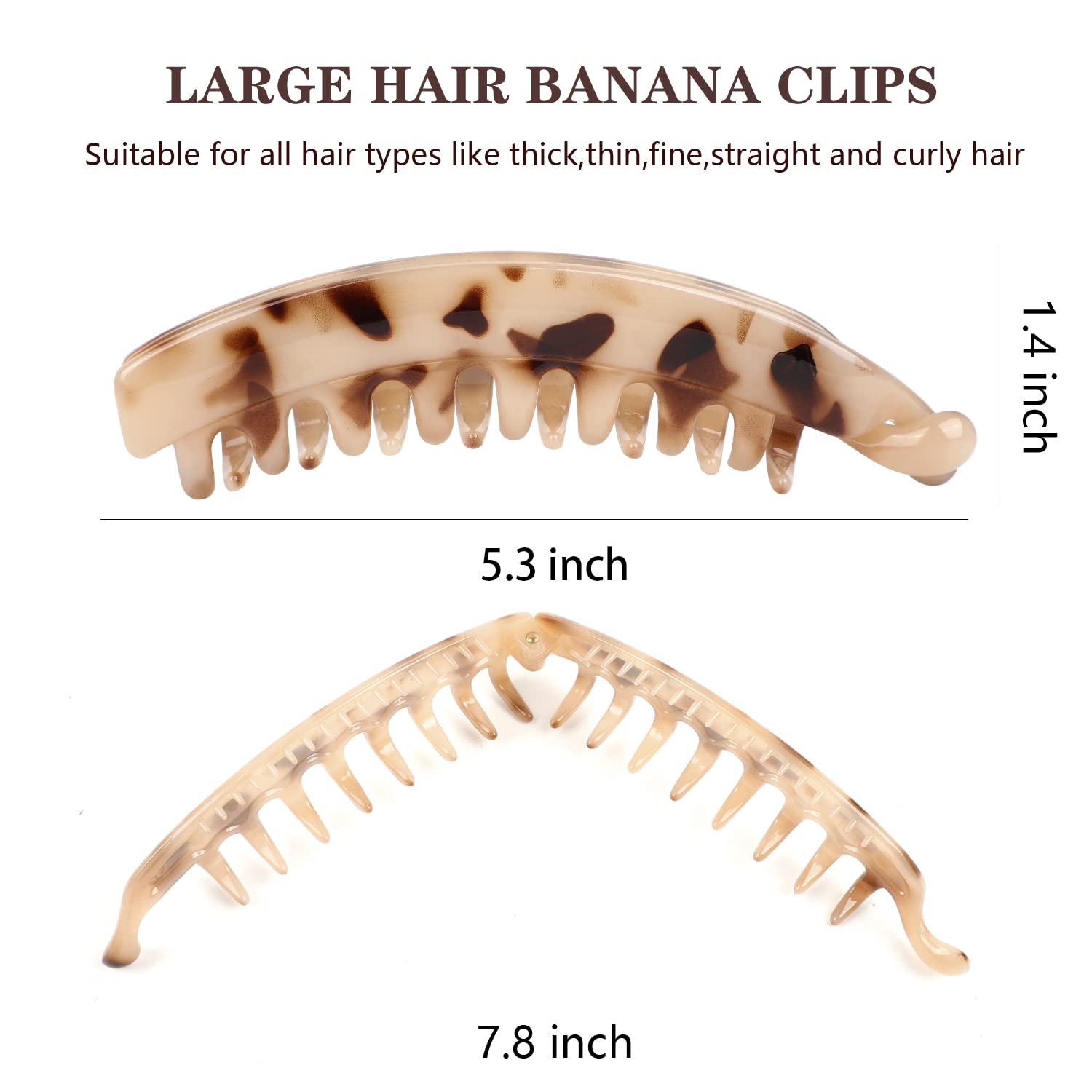6 Pcs Large Banana Hair Clips 5.3 Inch - Strong Hold Hair Accessories for Women & Girls with Thick or Fine Hair - Perfect for Ponytails, Buns & Everyday Hairstyles