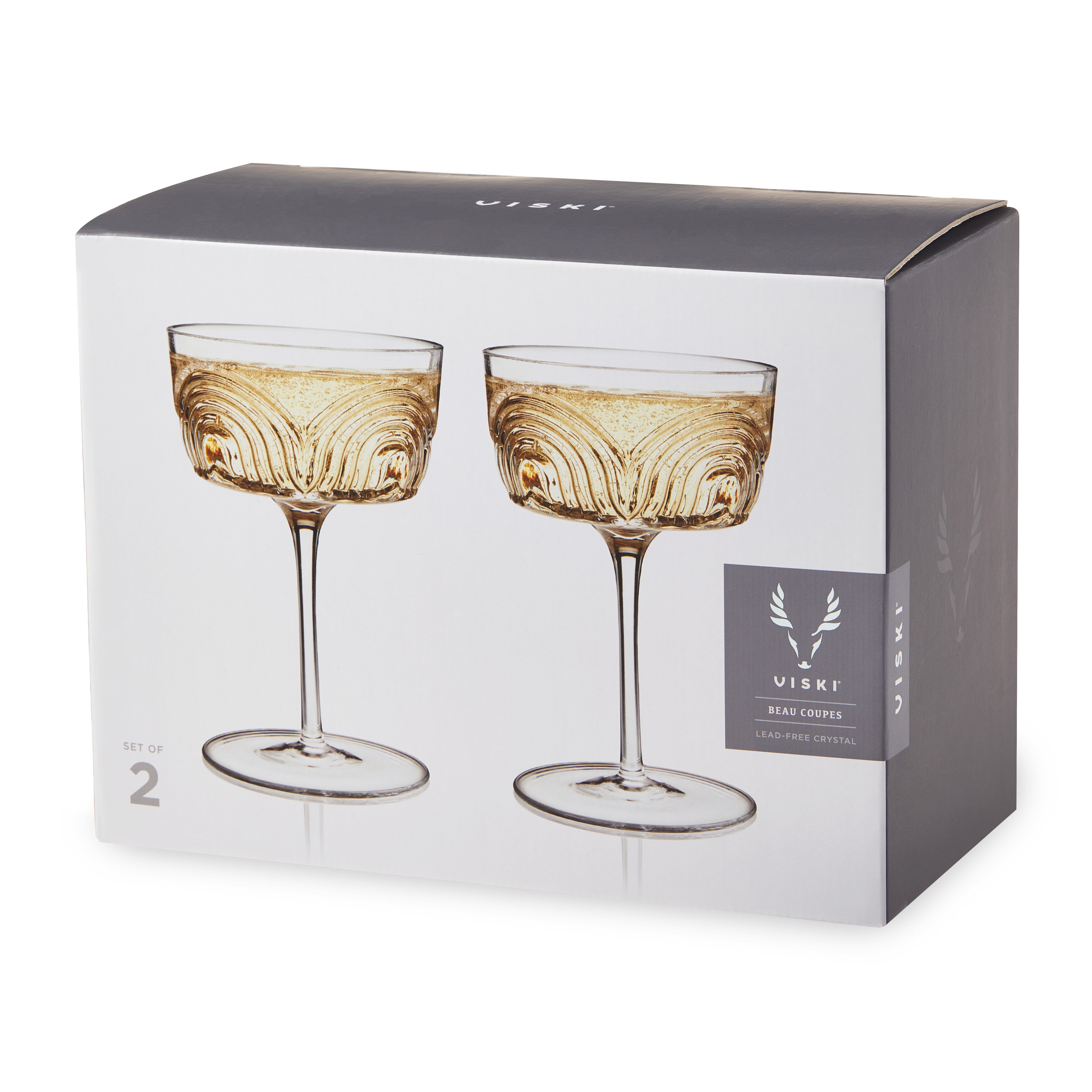 Beau Crystal Cocktail Coupes - Elegant 12oz Champagne Glasses Set of 4 for Wedding, Party & Home Bar - Premium Lead-Free Glassware for Sparkling Wine, Martini & Dessert Serving