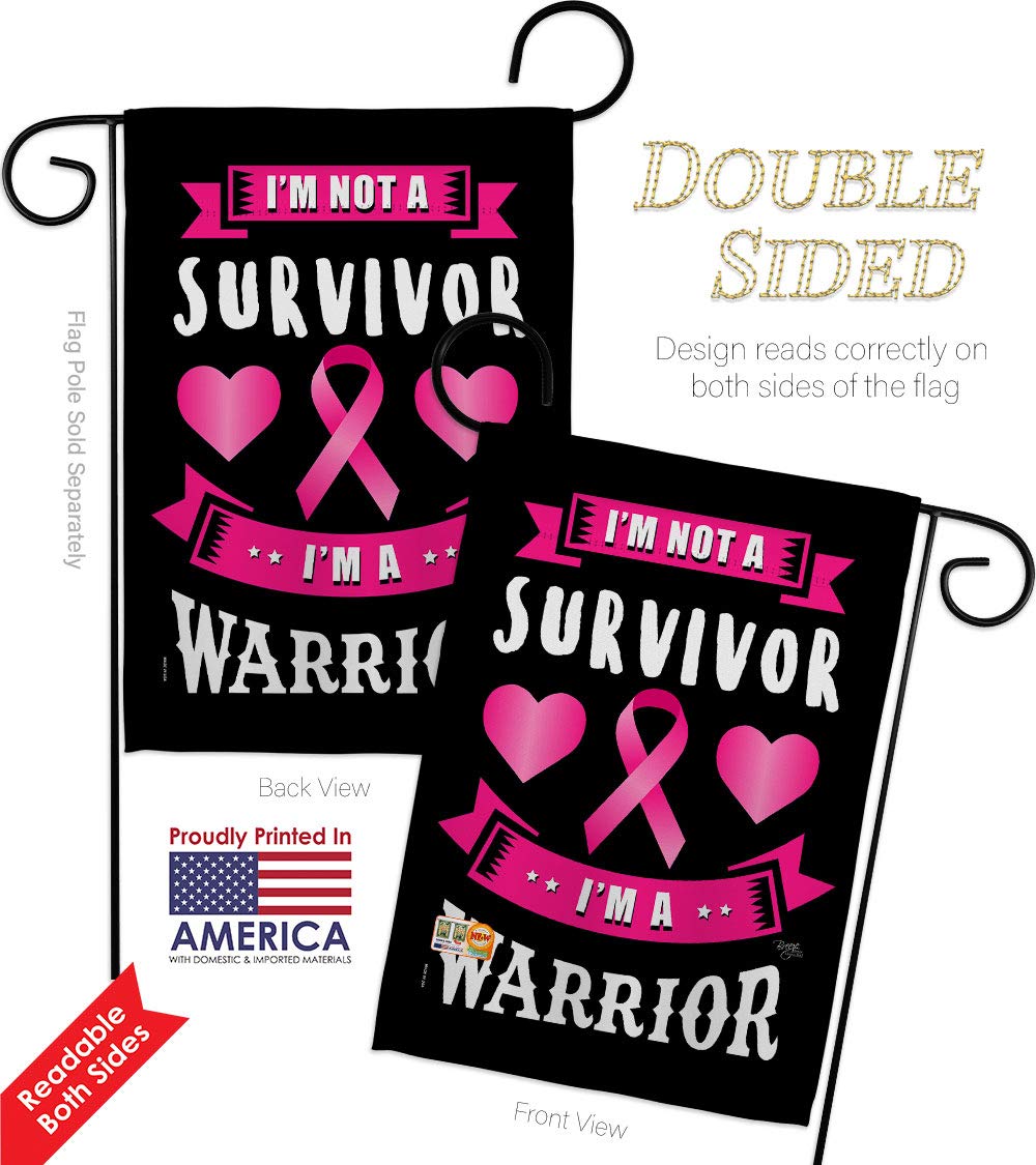 Pink Warrior Garden Flag Set with Stand - Inspirational Breast Cancer Awareness Ribbon, Autism & BLM Support - Double-Sided 13x18.5 Inch Yard Banner, Made in USA - Perfect for Front Yard Decor, Survivor Gifts & Awareness Campaigns