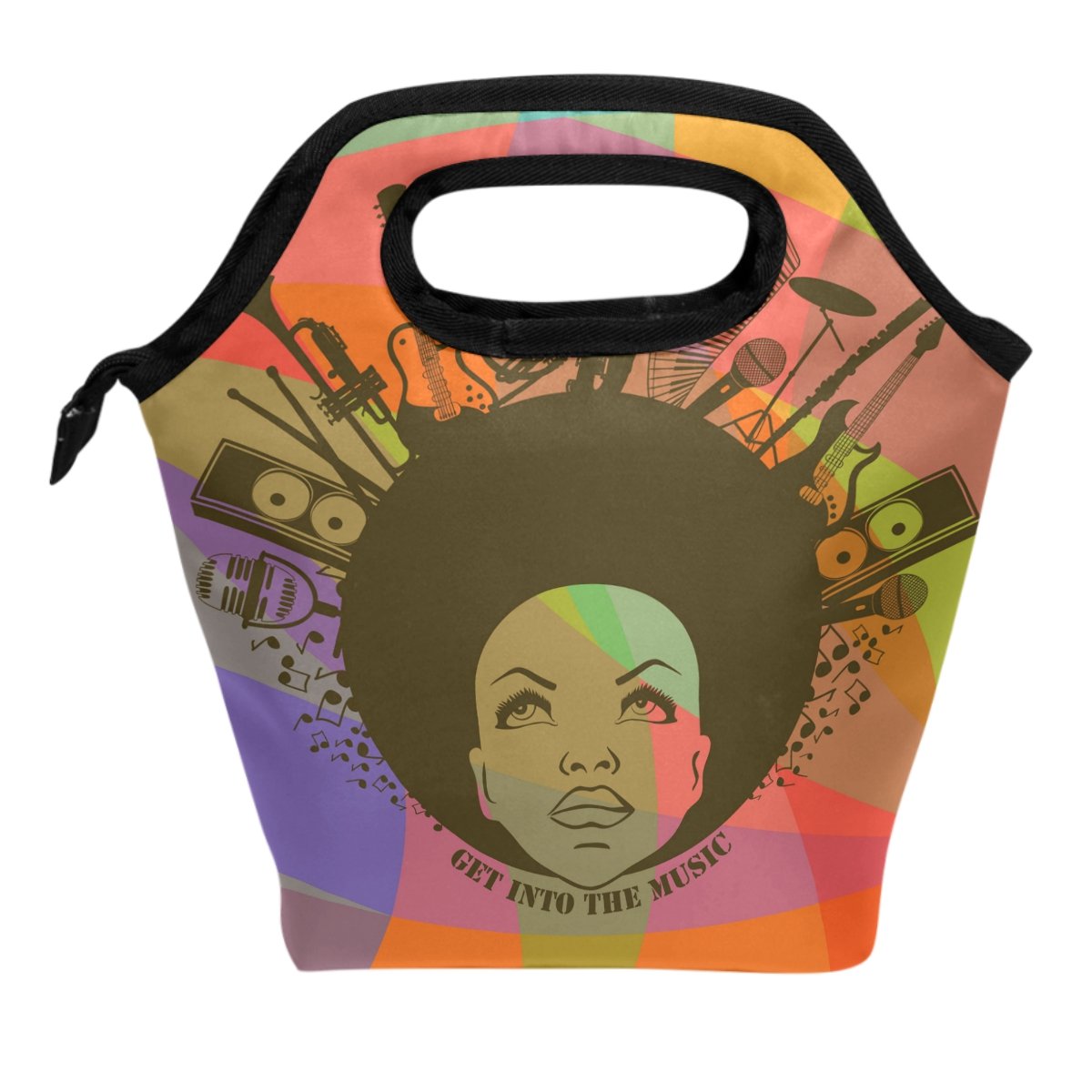 ALAZA Insulated Lunch Box Tote Bag for Women & Men - Abstract African American Young Woman Music Design - Perfect for School, Office, Picnic & Travel