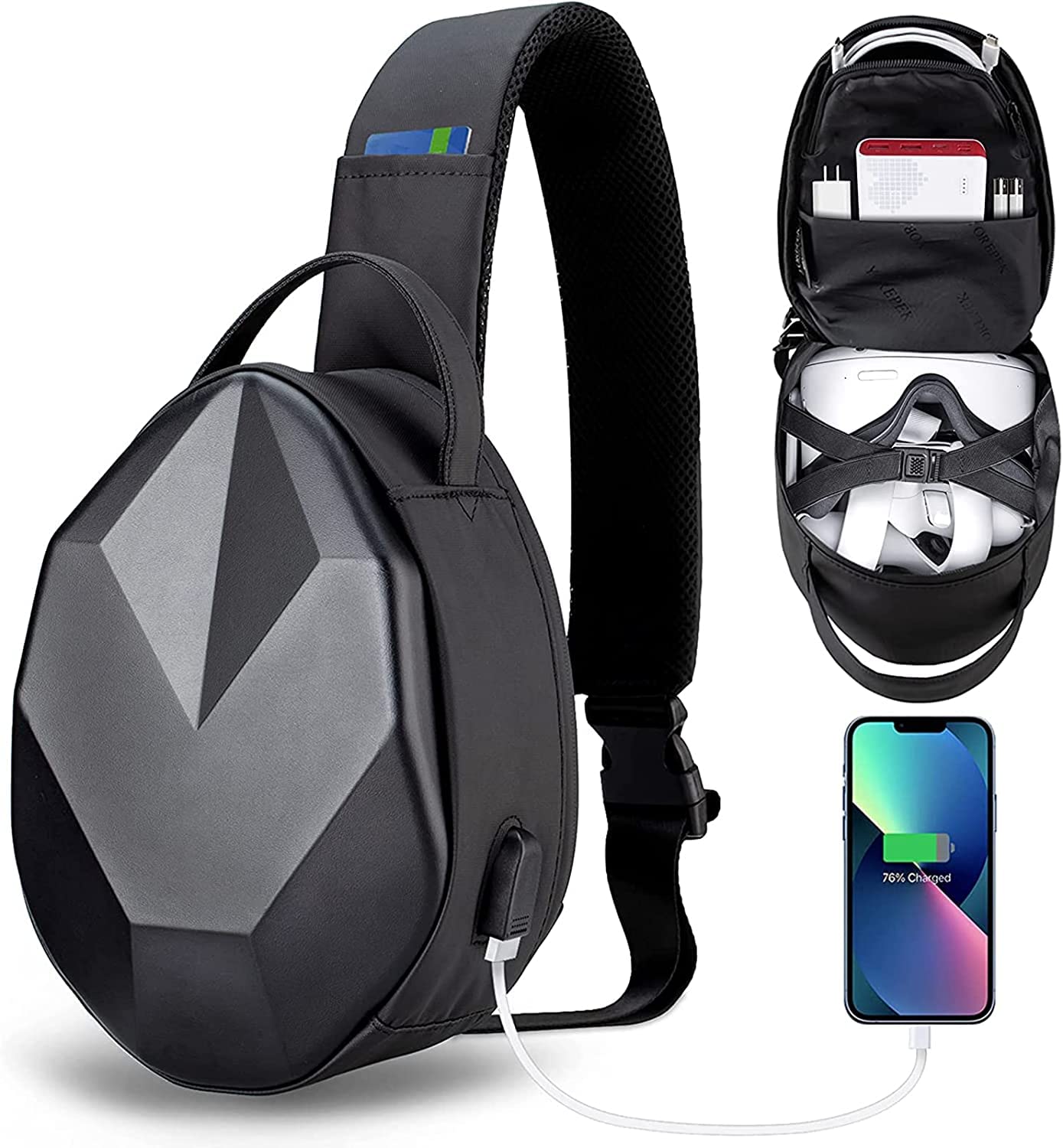 YOREPEK Hard Travel Carrying Case for Oculus Meta Quest 3/Quest 3S/Quest 2/Vision Pro & Meta Quest Pro - Protective Gaming Headset Storage Bag with USB Charging Port | Lightweight VR Accessories Organizer for Travel, Home Storage & Gaming Sessions