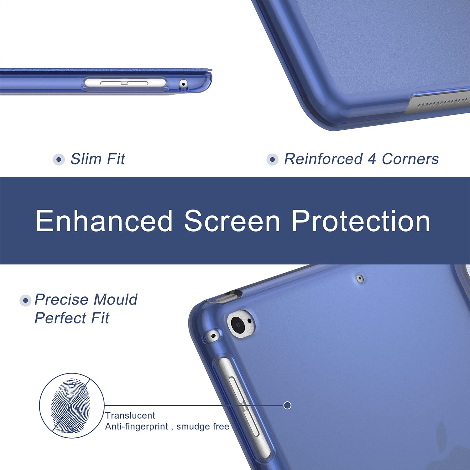 Soke Premium Protective Hard PC Case for iPad 6th/5th Generation (2018/2017) & 9.7-Inch iPad Air 2/Air 1 - Slim Trifold Stand with Auto Wake/Sleep - Navy Blue | Perfect for Work, Study & Travel Protection