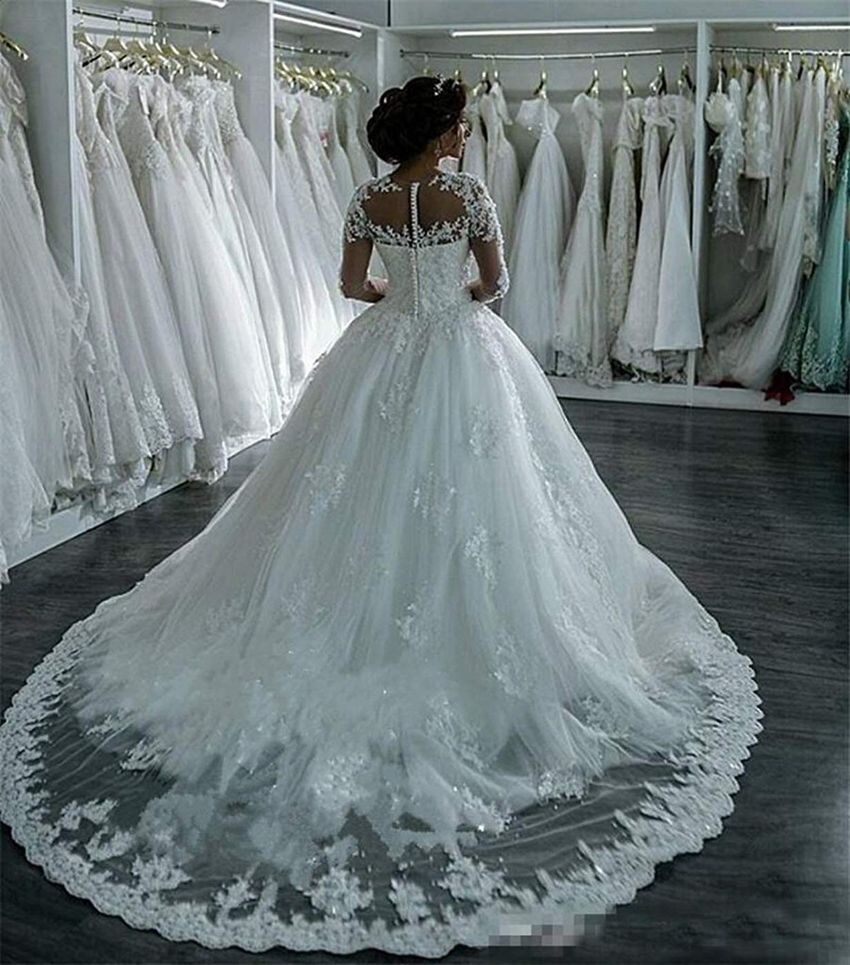 Elegant Long Sleeve Lace Wedding Dress for Women - Ball Gown Bridal Gown in White | Perfect for Church Ceremonies, Formal Weddings & Princess-Style Bridal Looks