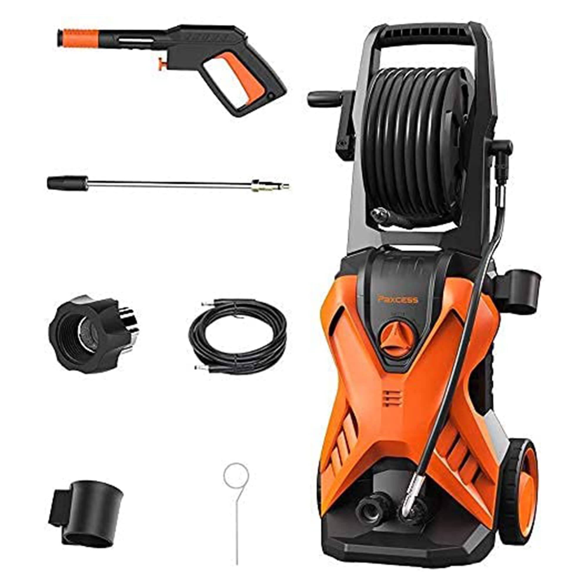 PAXCESS 3000 PSI 1800W Electric Pressure Washer with Adjustable Nozzle, Hose Reel & Wheels - Ideal for Car Washing, Patio Cleaning, Deck Maintenance & Driveway Power Washing | Home & Outdoor Cleaning Solution