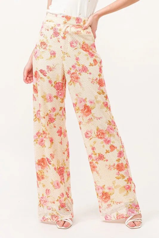 Women's Fishnet Floral Printed Crop Pants - Stylish High Waist Stretchy Leggings for Dance, Yoga & Casual Wear