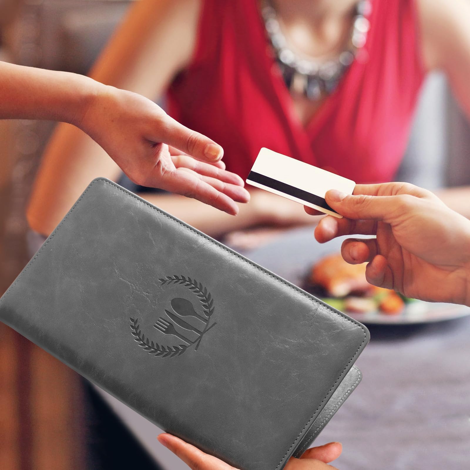 Cobak Restaurant Check Presenters - 20 Pack Gray Leather Bill Holders for Waiters, Customer Check Holders - Perfect for Restaurants, Cafes, and Bars