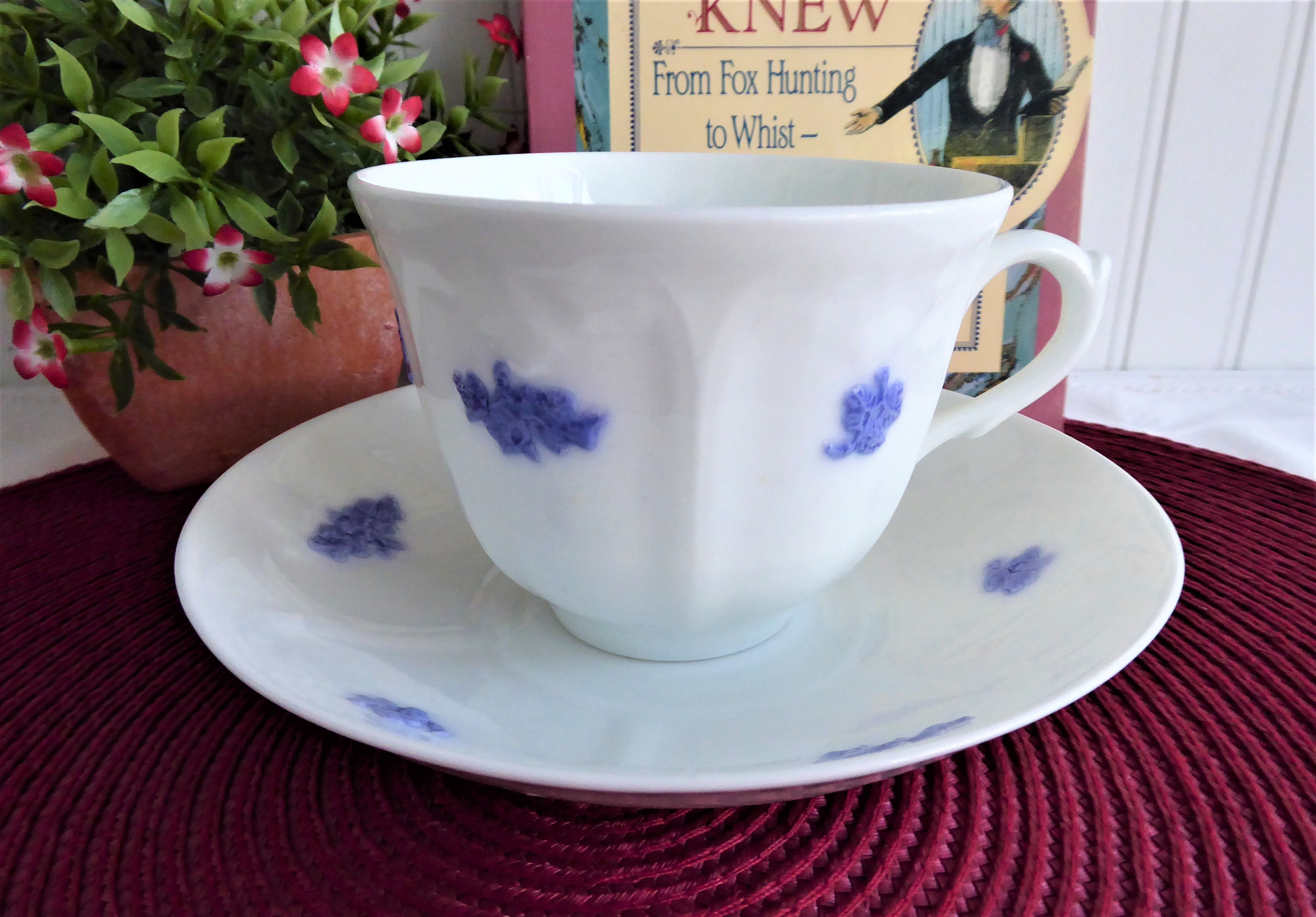 Vintage Adderleys Blue Chelsea Cup and Saucer Set - Sprigged Ironstone China from 1890s - Perfect for Afternoon Tea, Collectible Antique English Tableware