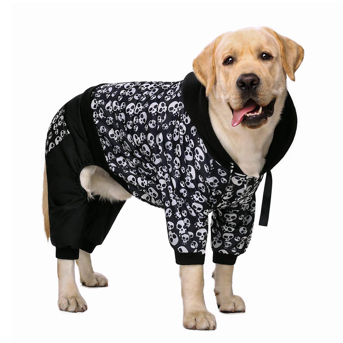Halloween Dog Hoodie with Pocket - Fleece-Lined Winter Dog Sweater for Medium & Large Dogs, Black Skeleton Costume Pullover - Perfect for Halloween Parties & Cold Weather Outings