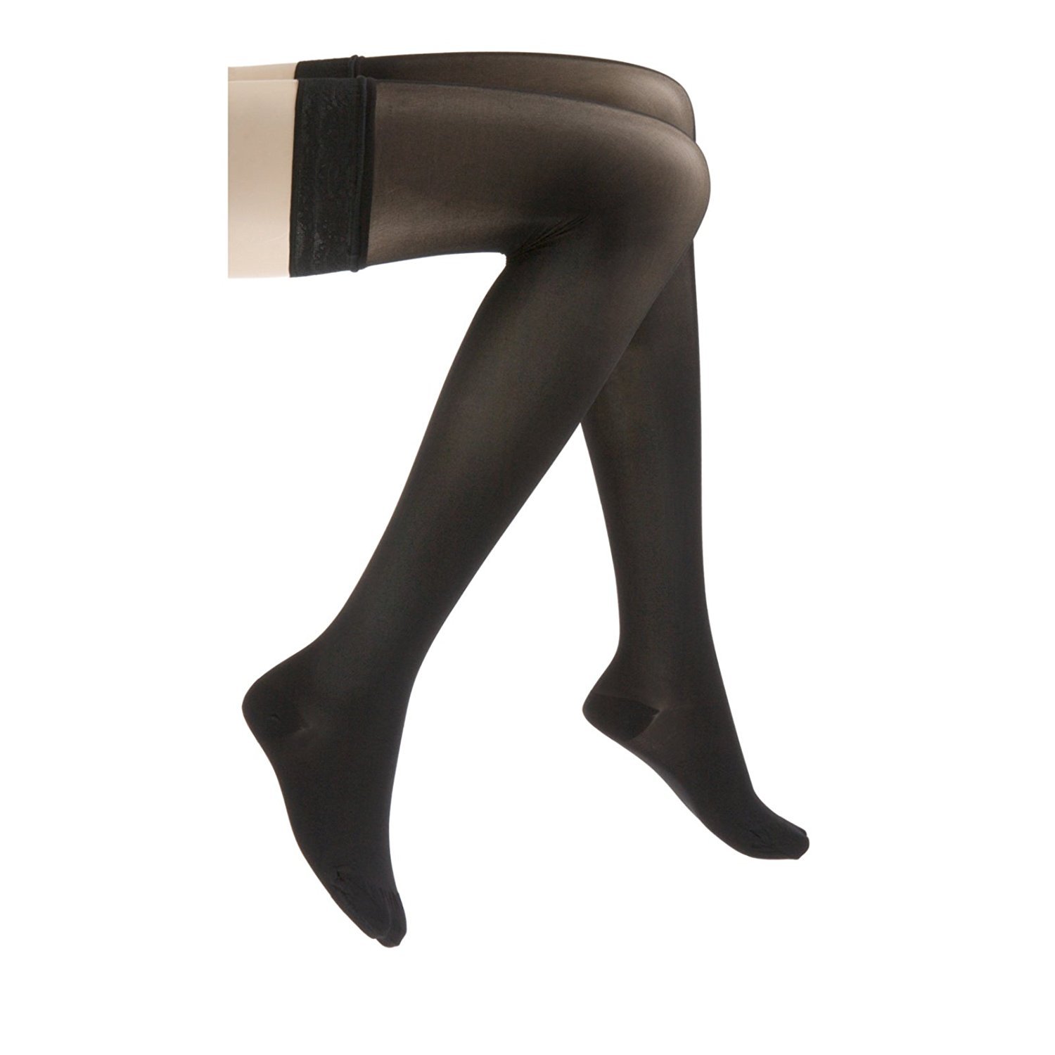 JOBST UltraSheer Thigh-High Compression Stockings for Women - 20-30 mmHg Medical Grade Support for Varicose & Spider Veins - Closed Toe with Lace Band - Swelling Relief - Classic Black X-Large Petite - Perfect for Travel, Pregnancy & Long Workdays