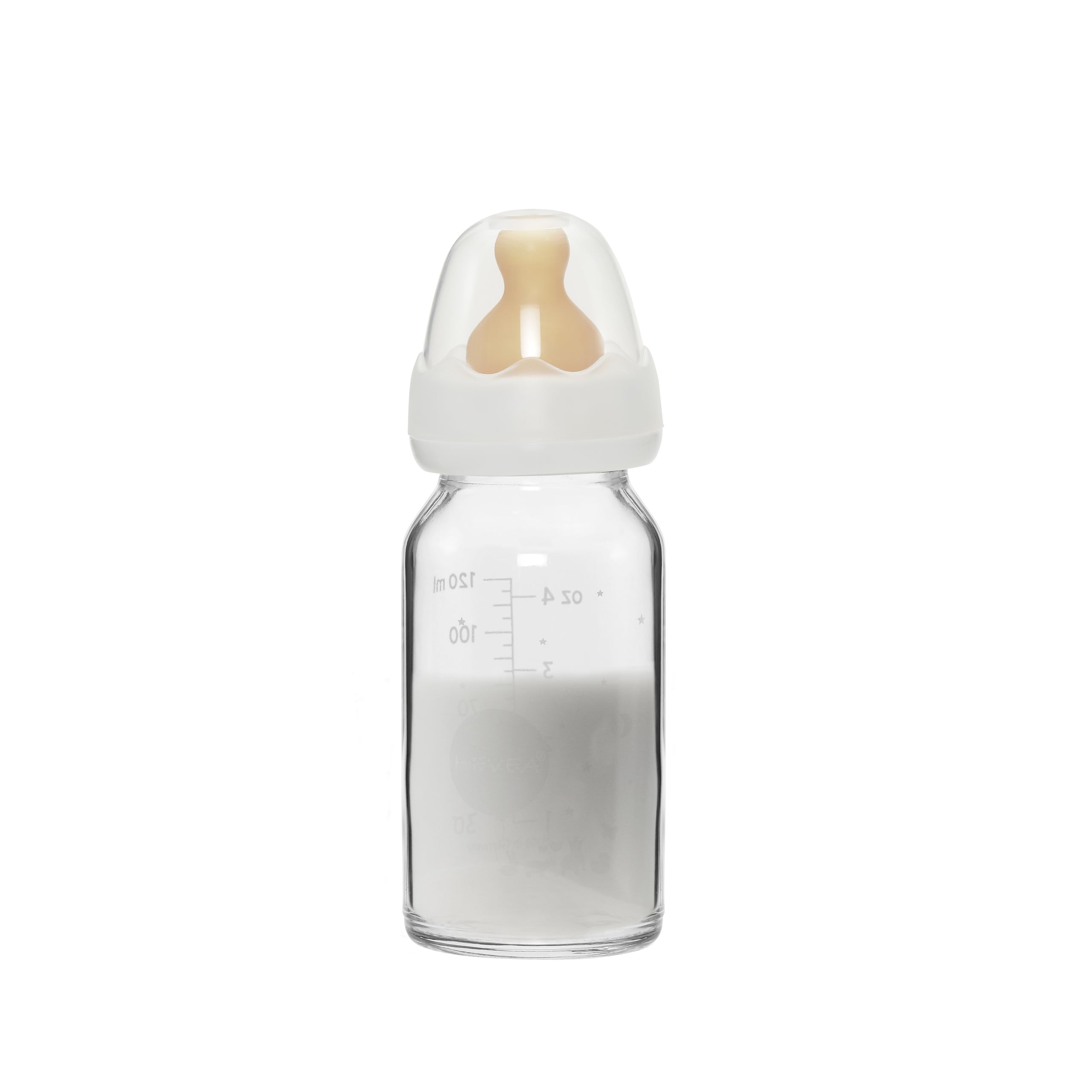 HEVEA Standard Neck Glass Baby Bottles - Slow Flow Anti-Colic Bottles for Newborns 0+ Months, BPA Free, 120ml (4oz), 2-Pack - Perfect for Breastfeeding Transition & Gentle Feeding