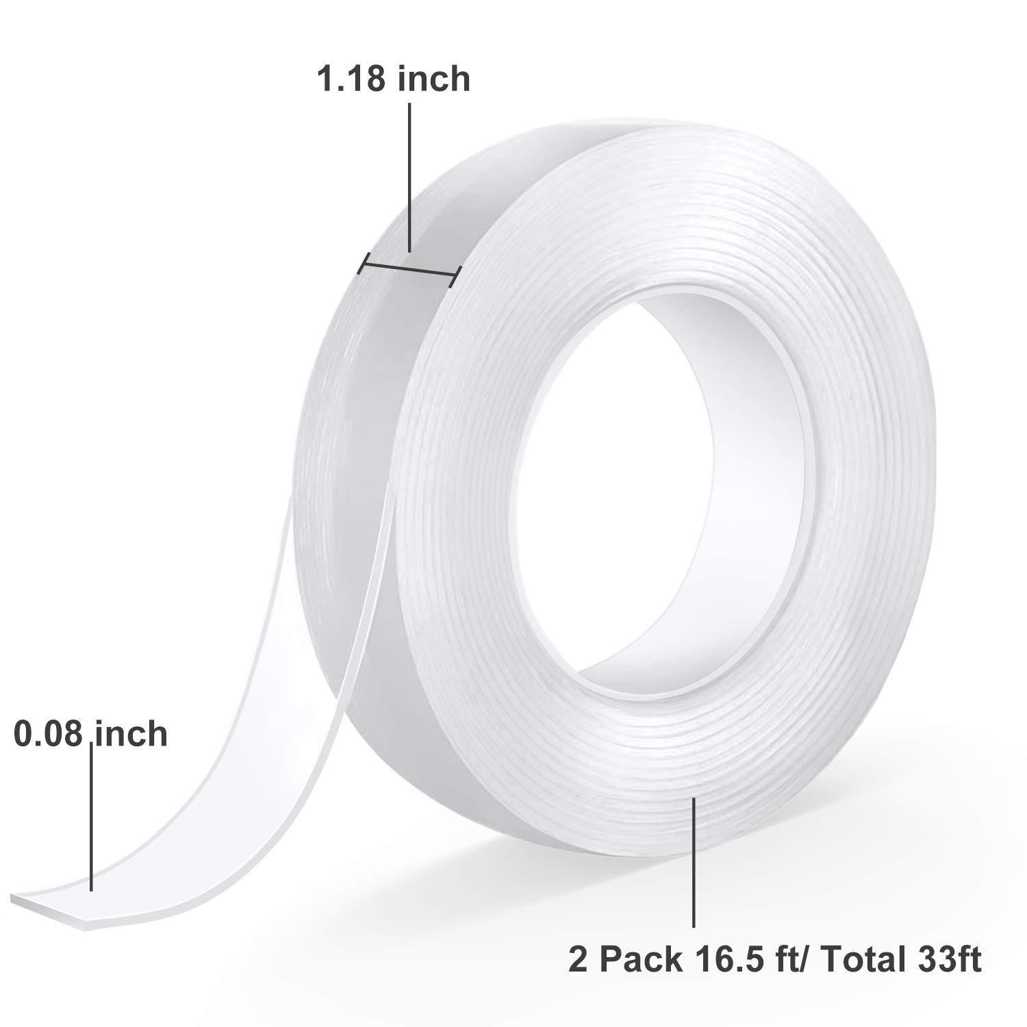 iToolsTech Heavy Duty Double Sided Tape - 2 Pack (33FT Total) Removable Washable Nano Gel Adhesive for Photo Frames, Carpets, Wall Mounting & Home Decor - Strong Clear Sticky Mounting Tape for Secure Hold