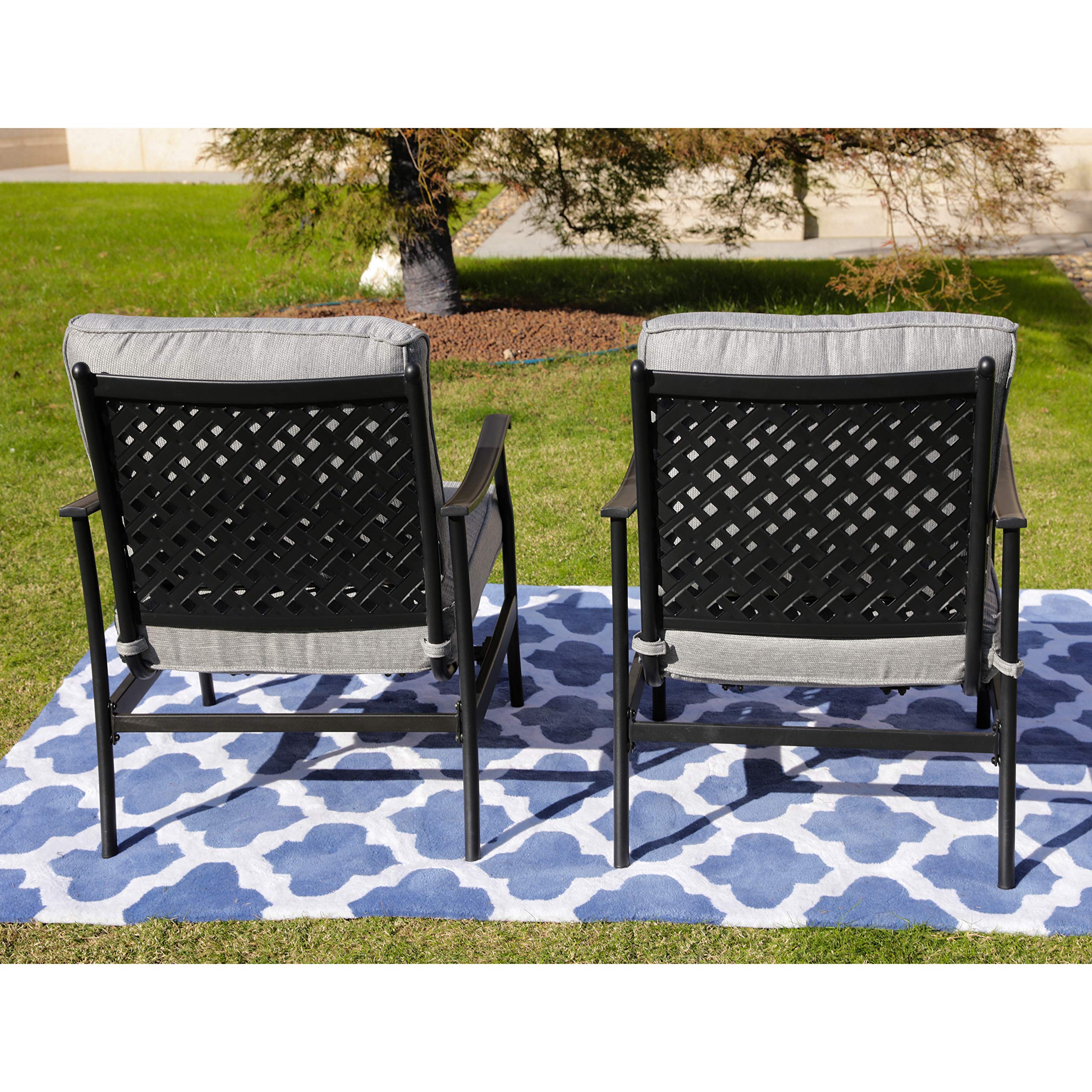 LOKATSE HOME 2-Piece Outdoor Bistro Set - Wrought Iron Patio Chairs with Cushions, Grey - Perfect for Garden, Balcony & Small Space Dining