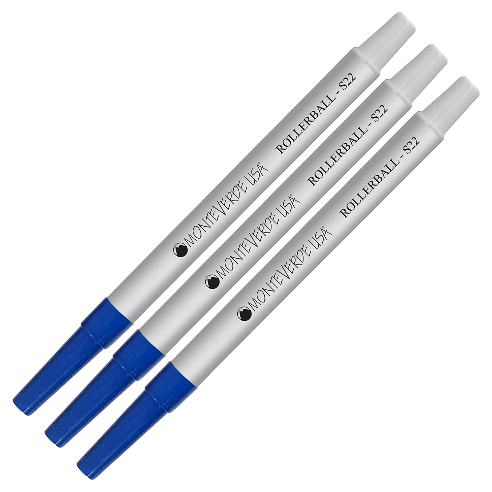 Monteverde S22 Rollerball Ink Refill 3-Pack - Compatible with Sheaffer Style Pens - Blue Fine Tip 0.6mm - Smooth Writing for Office, School & Everyday Use
