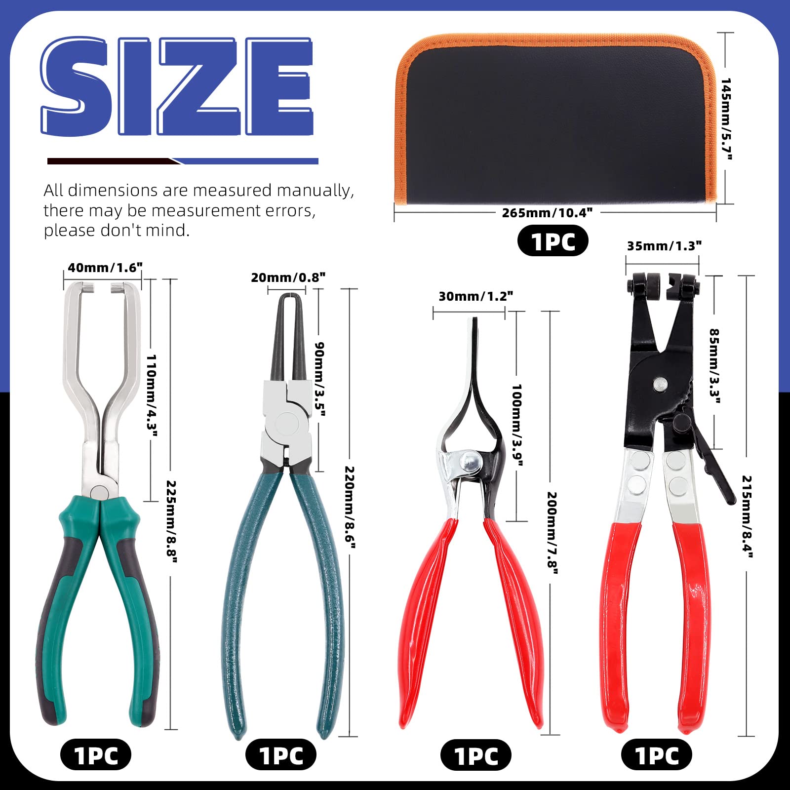 Glarks 4-Piece Fuel Line Pliers Kit - Includes 9-Inch Fuel Filter Calipers, Hose Pipe Clamp Clip, Hose Remover Pliers & Flat Band Hose Clamp Pliers for Auto Repair & Maintenance - Perfect for Mechanics, DIY Car Enthusiasts & Automotive Professionals