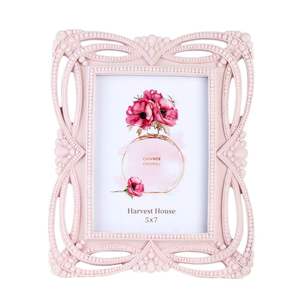 Creative Flocking Resin Photo Frame 5x7 - Elegant Desk Decor for Home & Office - Pink 4x6 Picture Frame for Displaying Memories, Wedding Photos, Family Portraits (1 Pack)