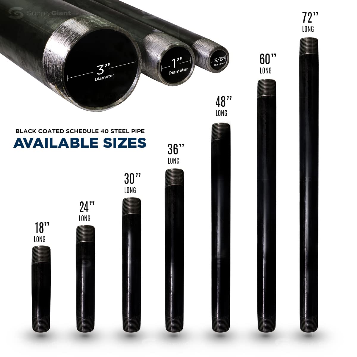 Everflow Supplies PCBL3048 48-Inch Pre-Cut Black Steel Pipe - 3