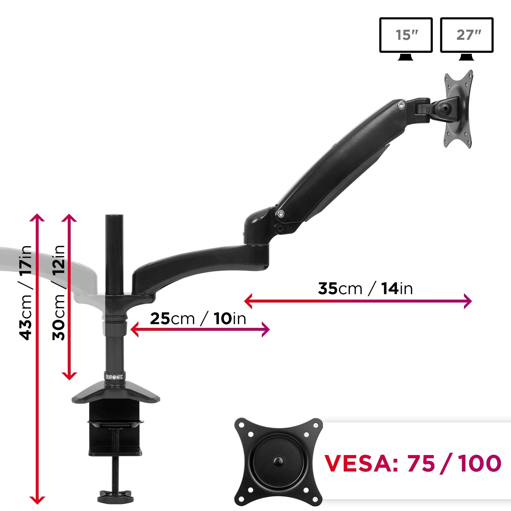 Duronic DM552 Dual Monitor Arm Stand - Adjustable Aluminum Desk Mount for 15-27