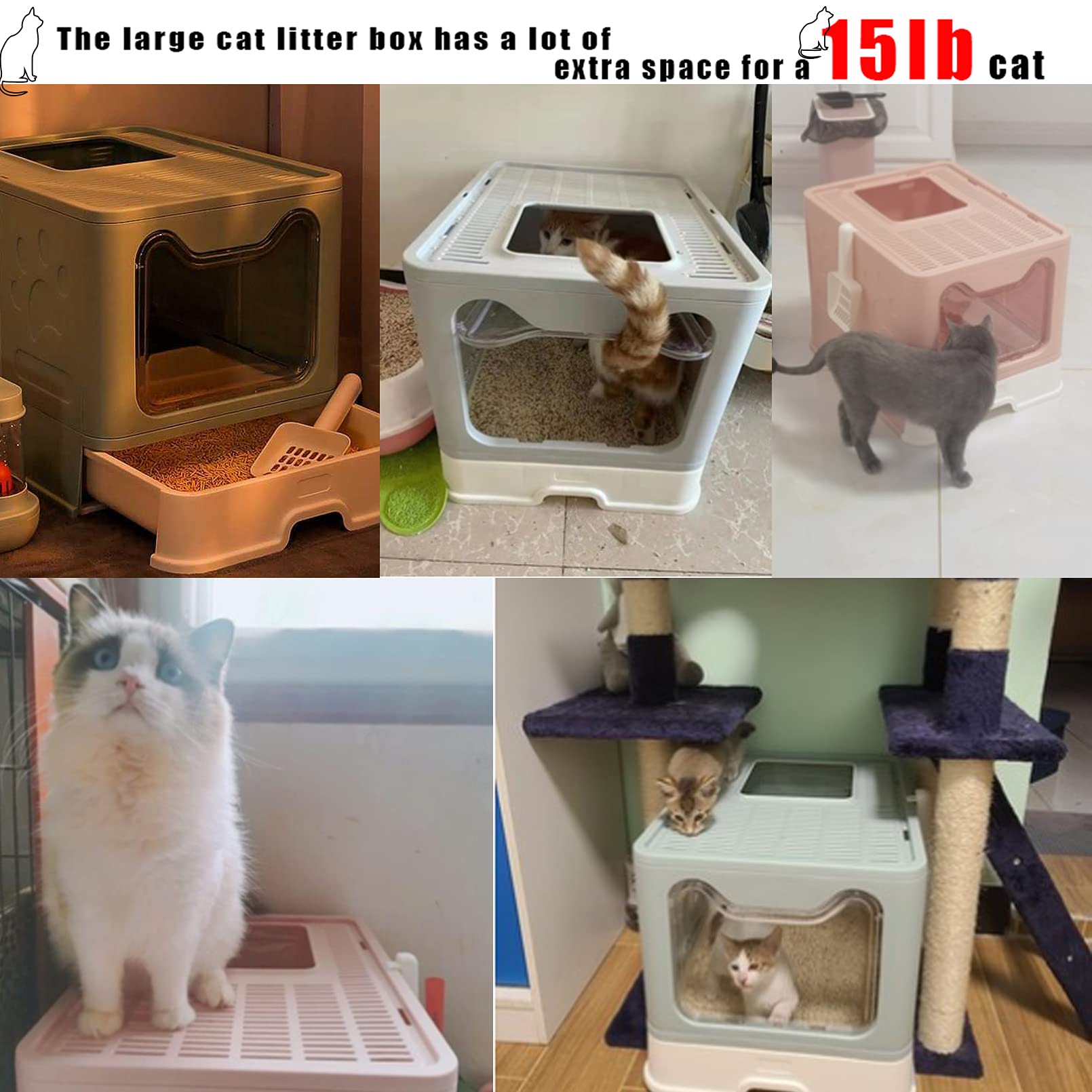 Foldable Large Enclosed Cat Litter Box with Drawer & Scoop - Top Entry Anti-Splash Design, Odor Control for Cats & Kittens (Blue) - Perfect for Small Spaces & Multi-Cat Homes