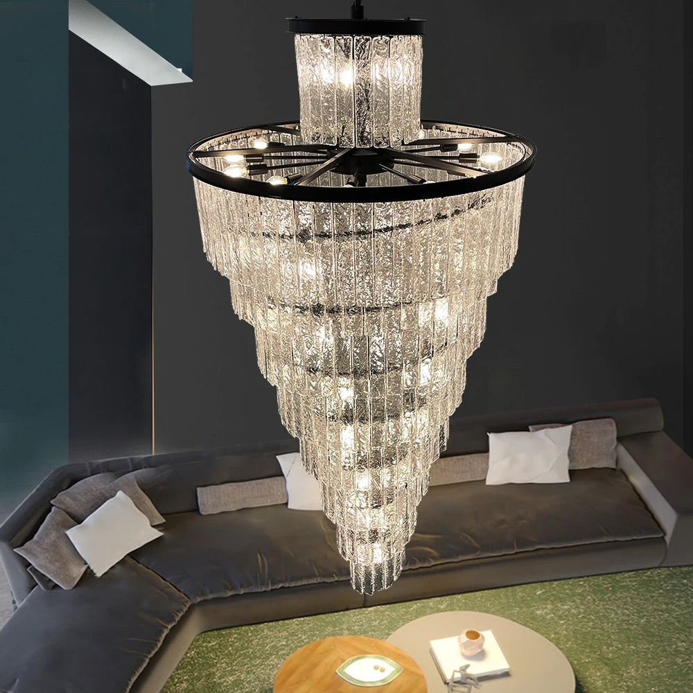 Assena Large Black High Ceiling Entryway Chandelier - Modern Crystal Foyer Lighting Fixture for Grand Hallway, Staircase & Luxury Home Decor