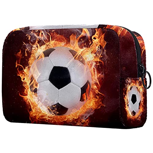 Unique Design Large Travel Makeup Bag for Women - Waterproof Cosmetic Organizer with Hot Soccer Ball Flame Print - Perfect for Travel, Gym, Sports & Daily Use