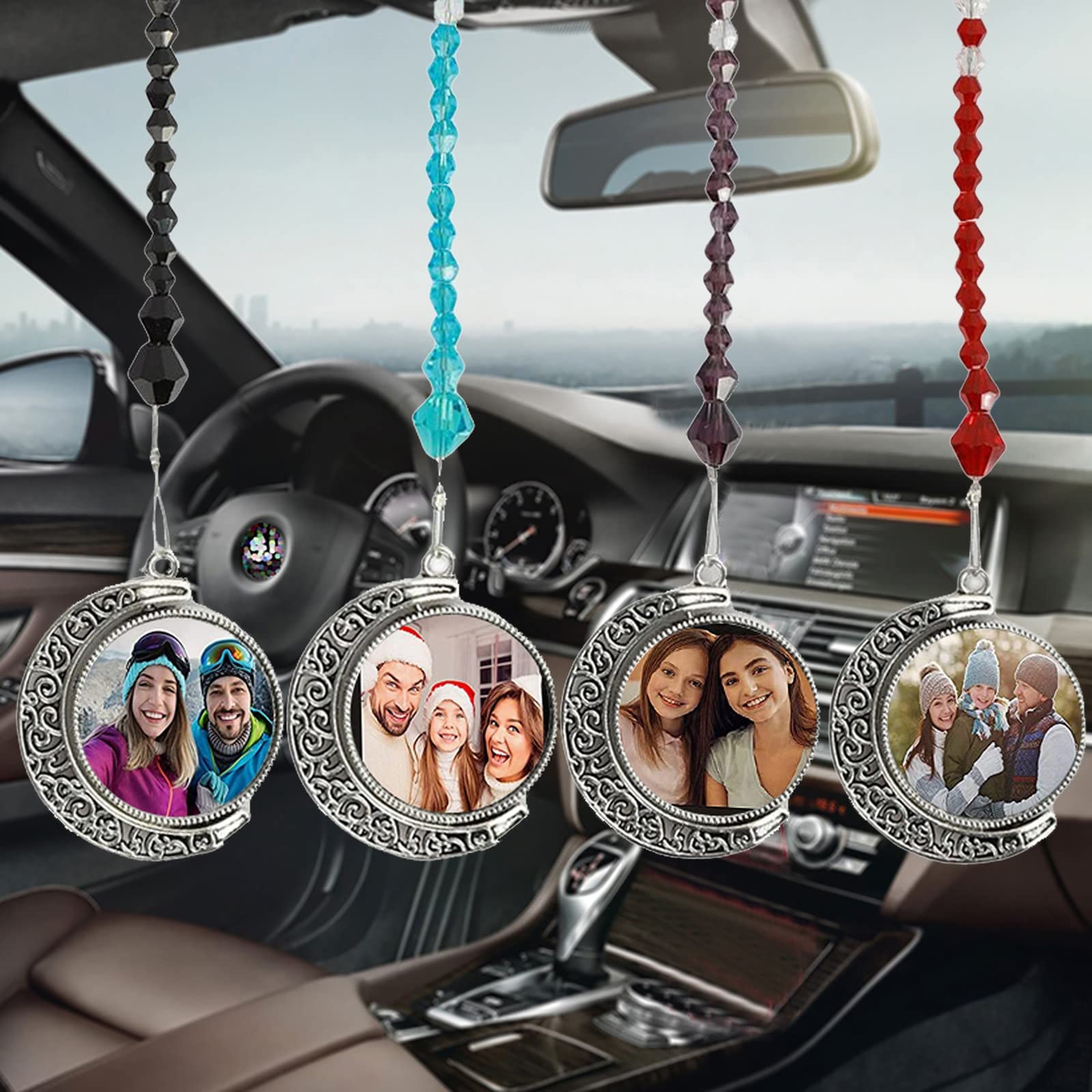 Dockomo DIY Photo Rearview Mirror Car Charm - Customizable Car Hanging Ornament for Men & Women - Perfect Gift for Couples, Friends & Family - Great for Birthdays, Anniversaries & Road Trips