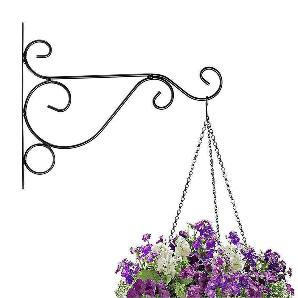 2 Pack Metal Hanging Basket Brackets - Heavy Duty Outdoor Garden Plant Hanger Hooks for Wall Mount - Perfect for Balcony, Patio, and Porch Decor